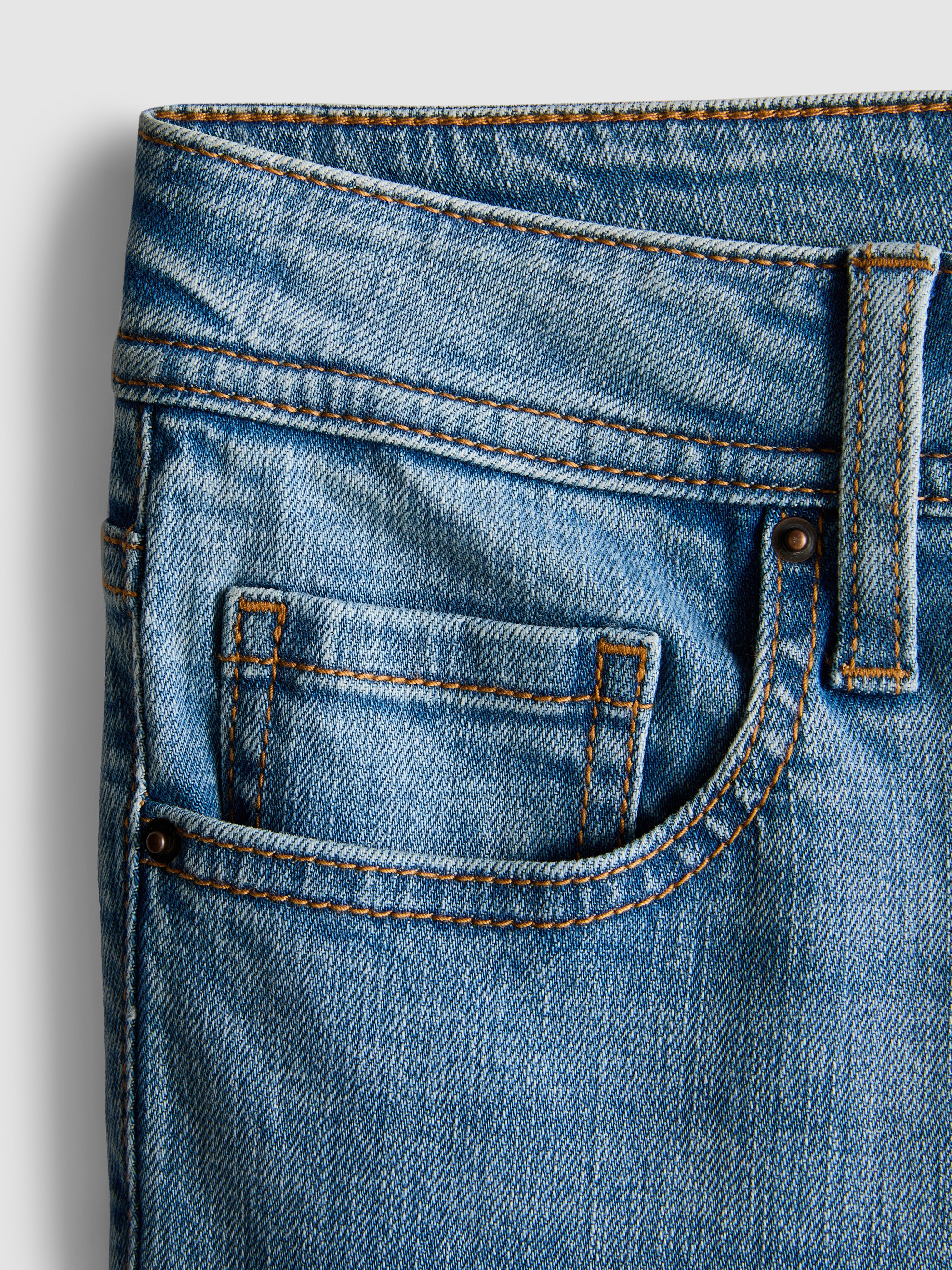 Cotton Denim Mid Rise Flared Jeans