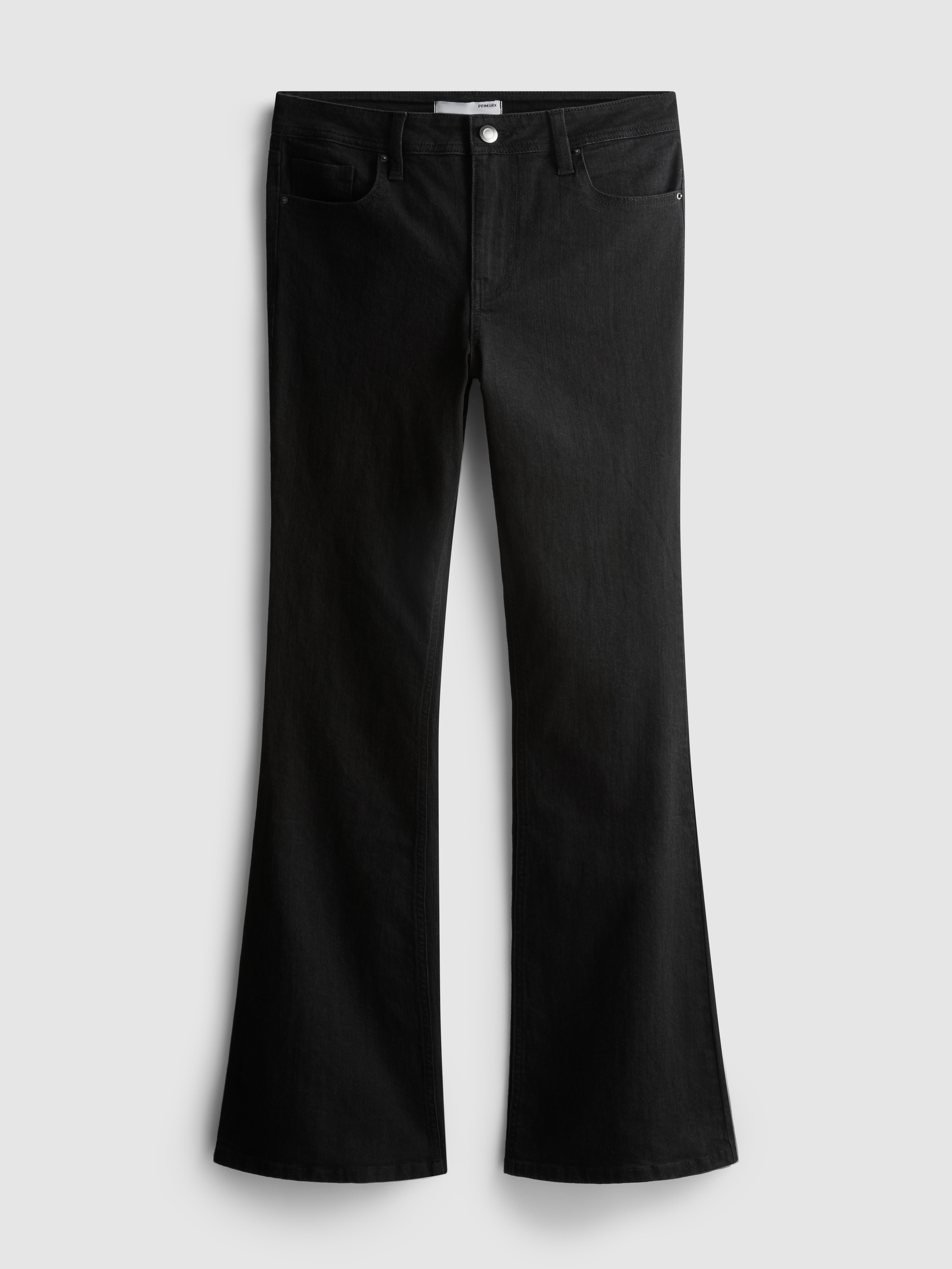 Cotton Denim Mid Rise Flared Jeans
