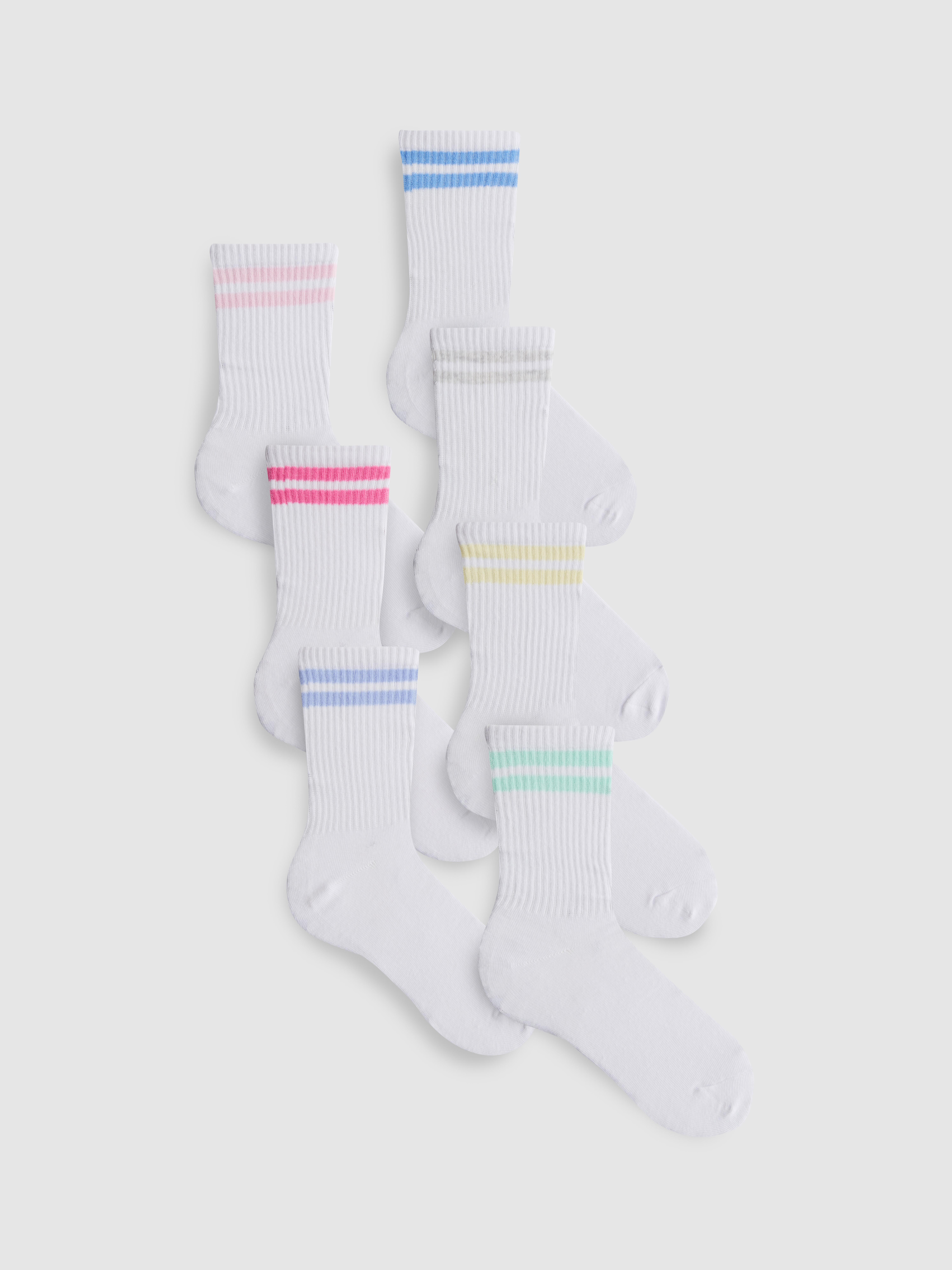 Girls White 7pk Ribbed Sports Socks