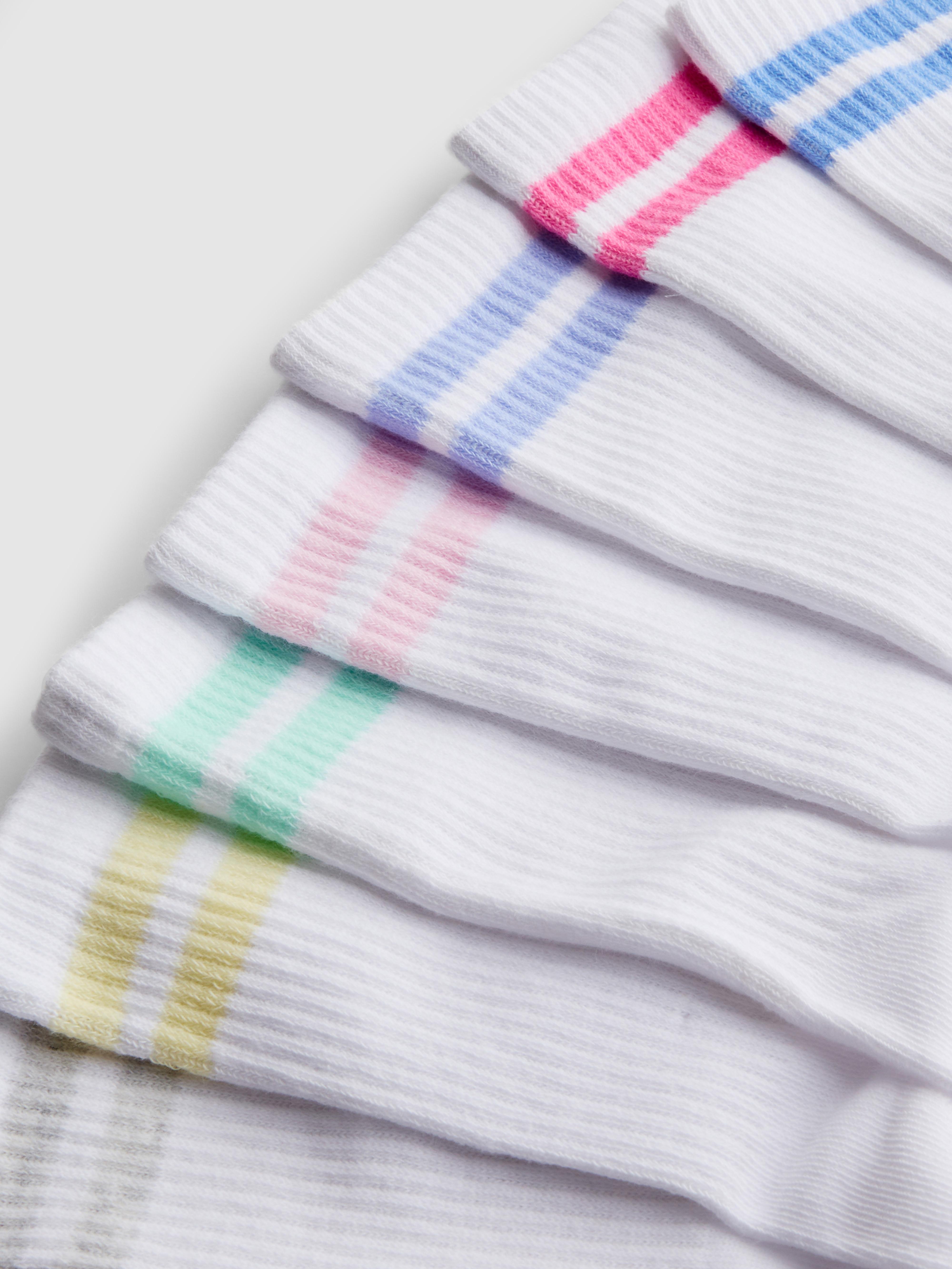 Girls White 7pk Ribbed Sports Socks