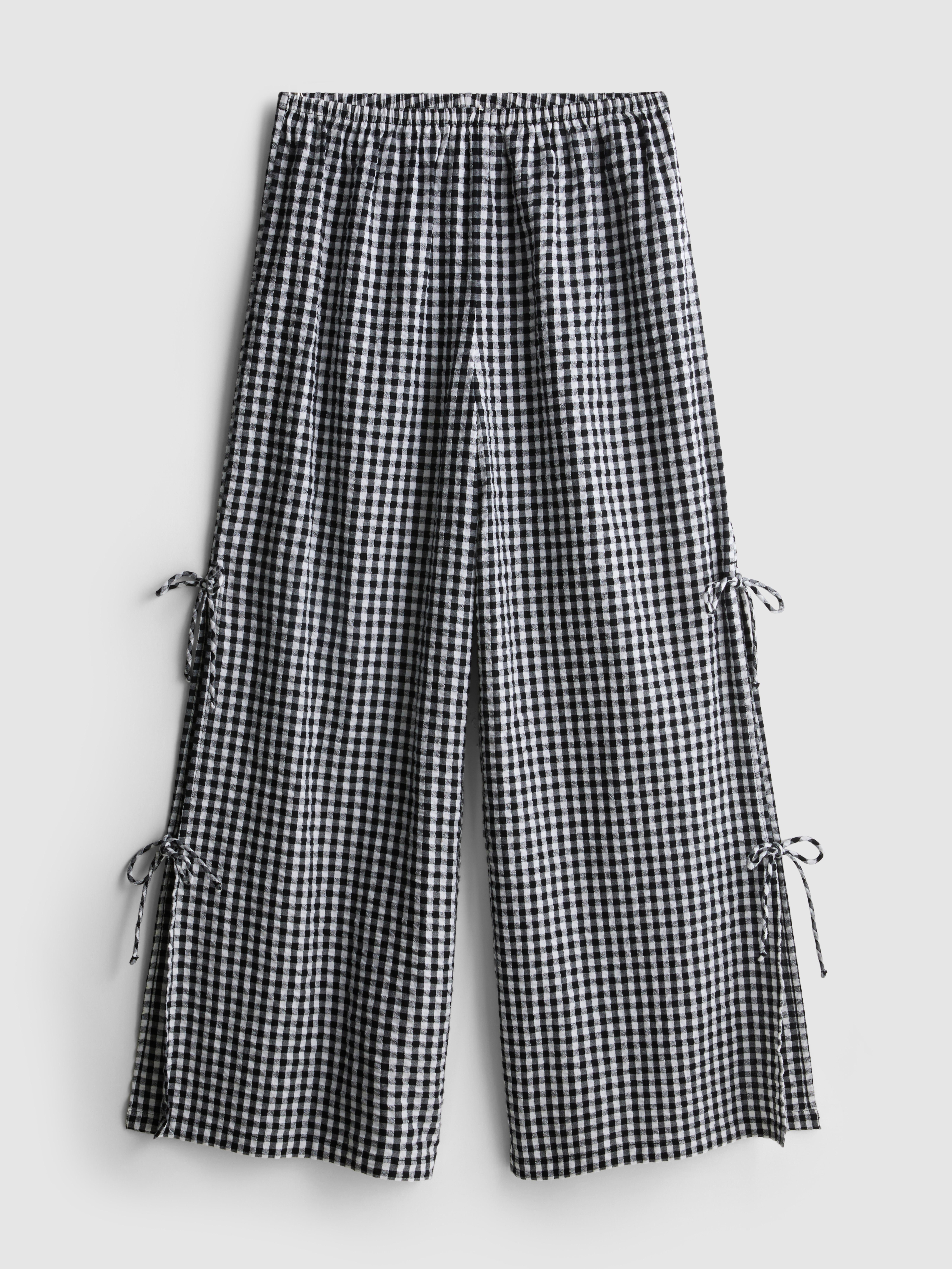 Women's Black Gingham Wide-Leg Side-Tie Beach Pants