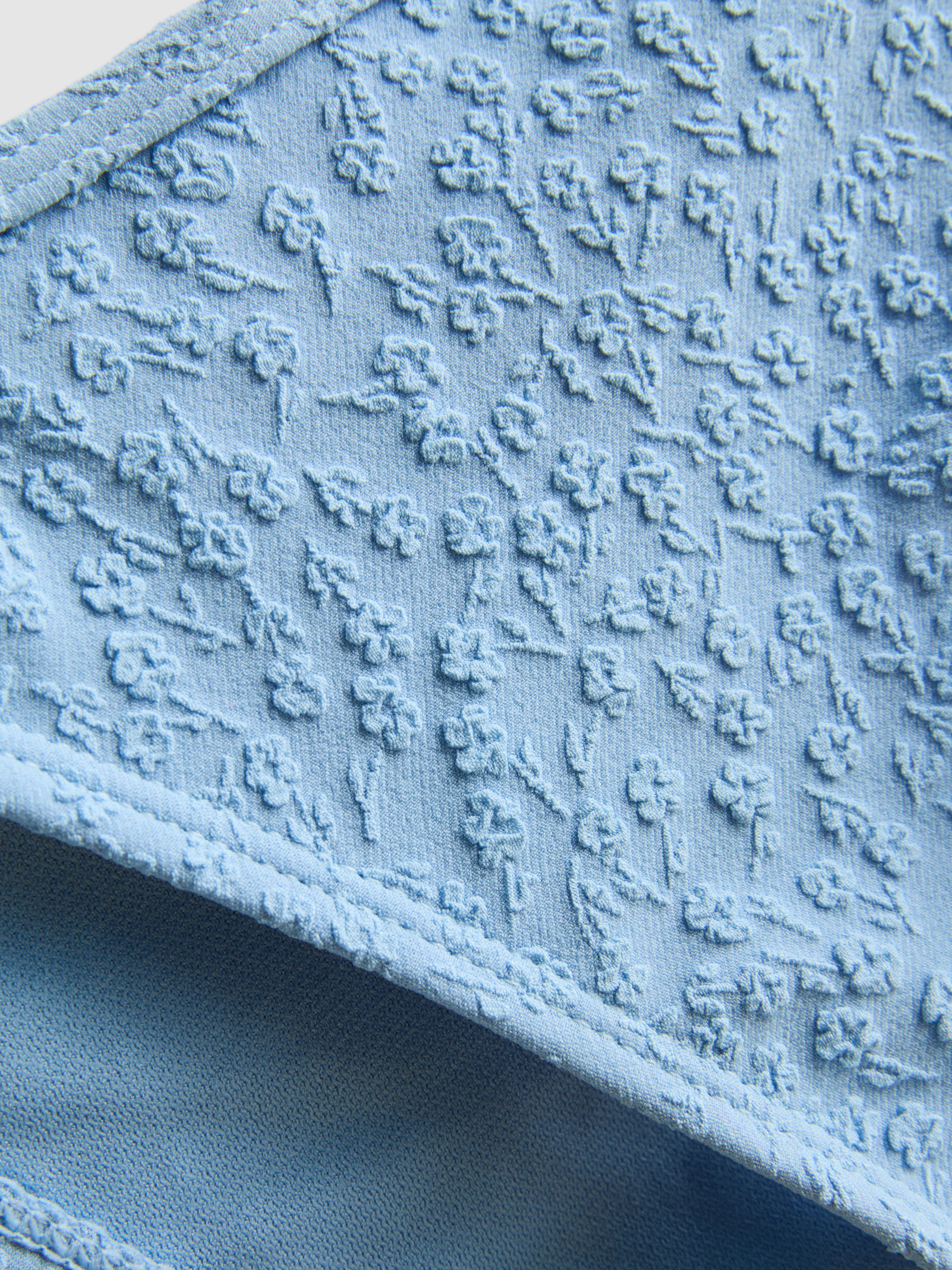 Women's Blue Textured Floral Pearl-Detail Bikini Bottoms