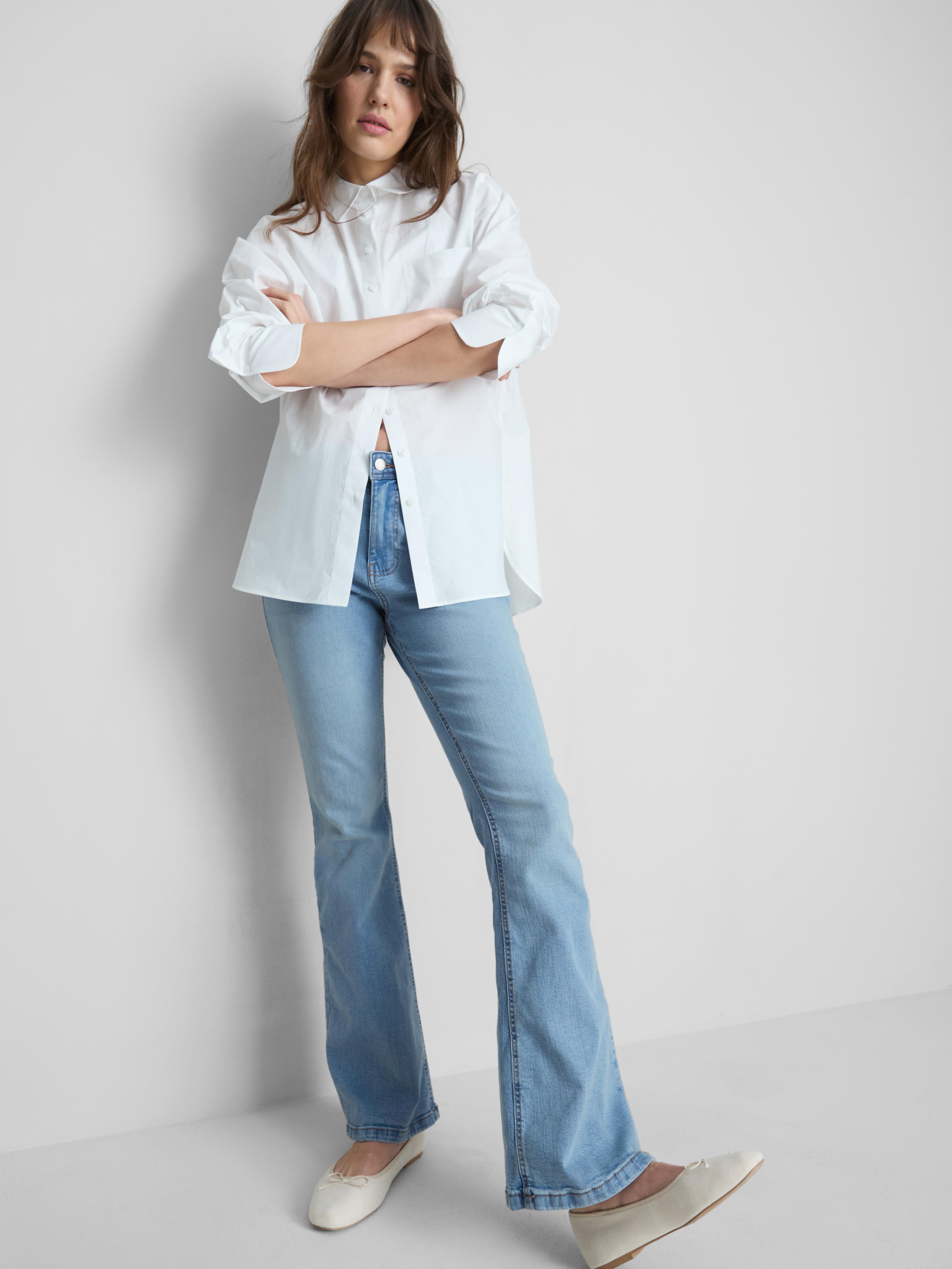 Cotton Denim Flared Mid-Rise Jeans
