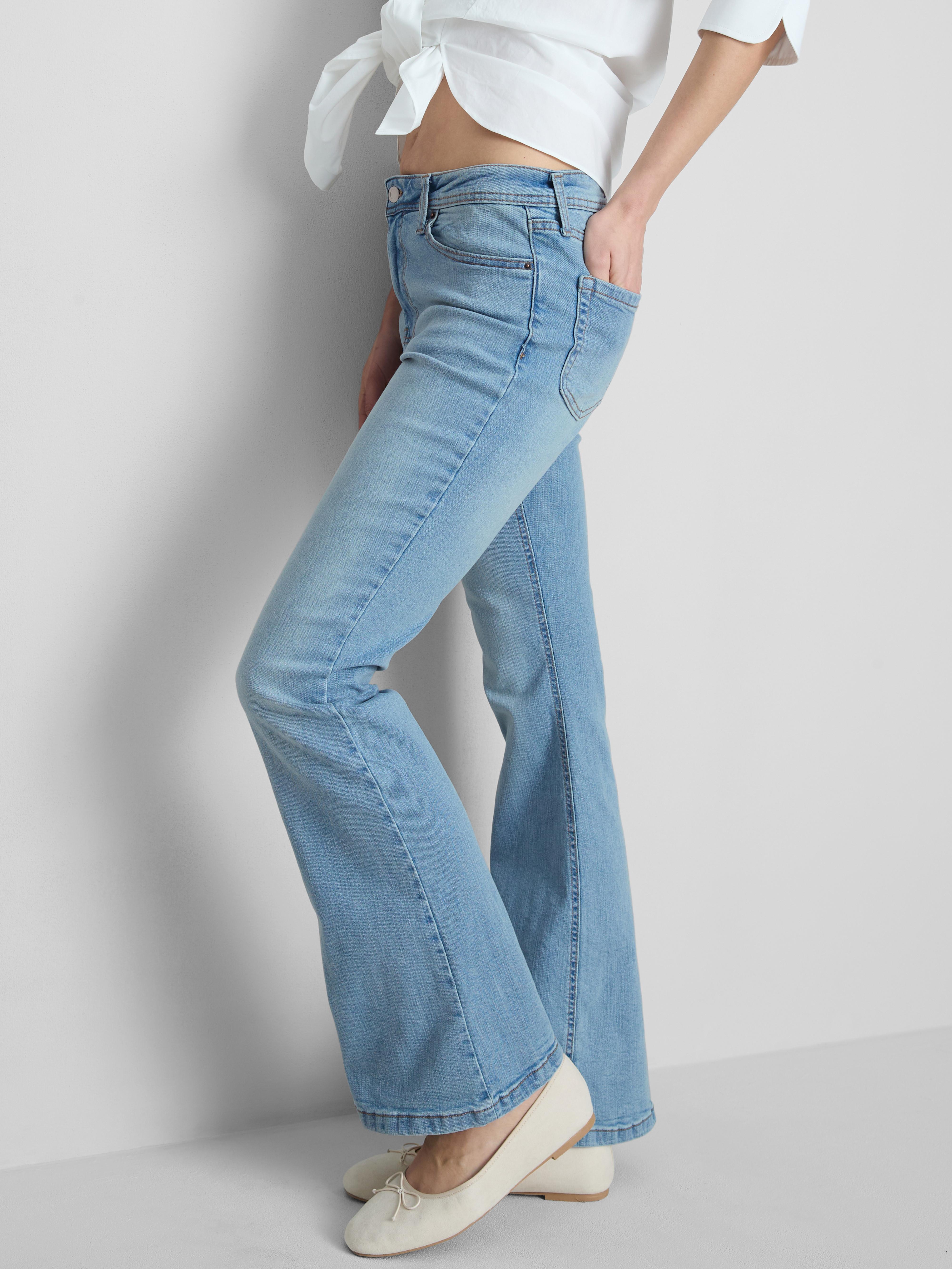 Cotton Denim Flared Mid-Rise Jeans