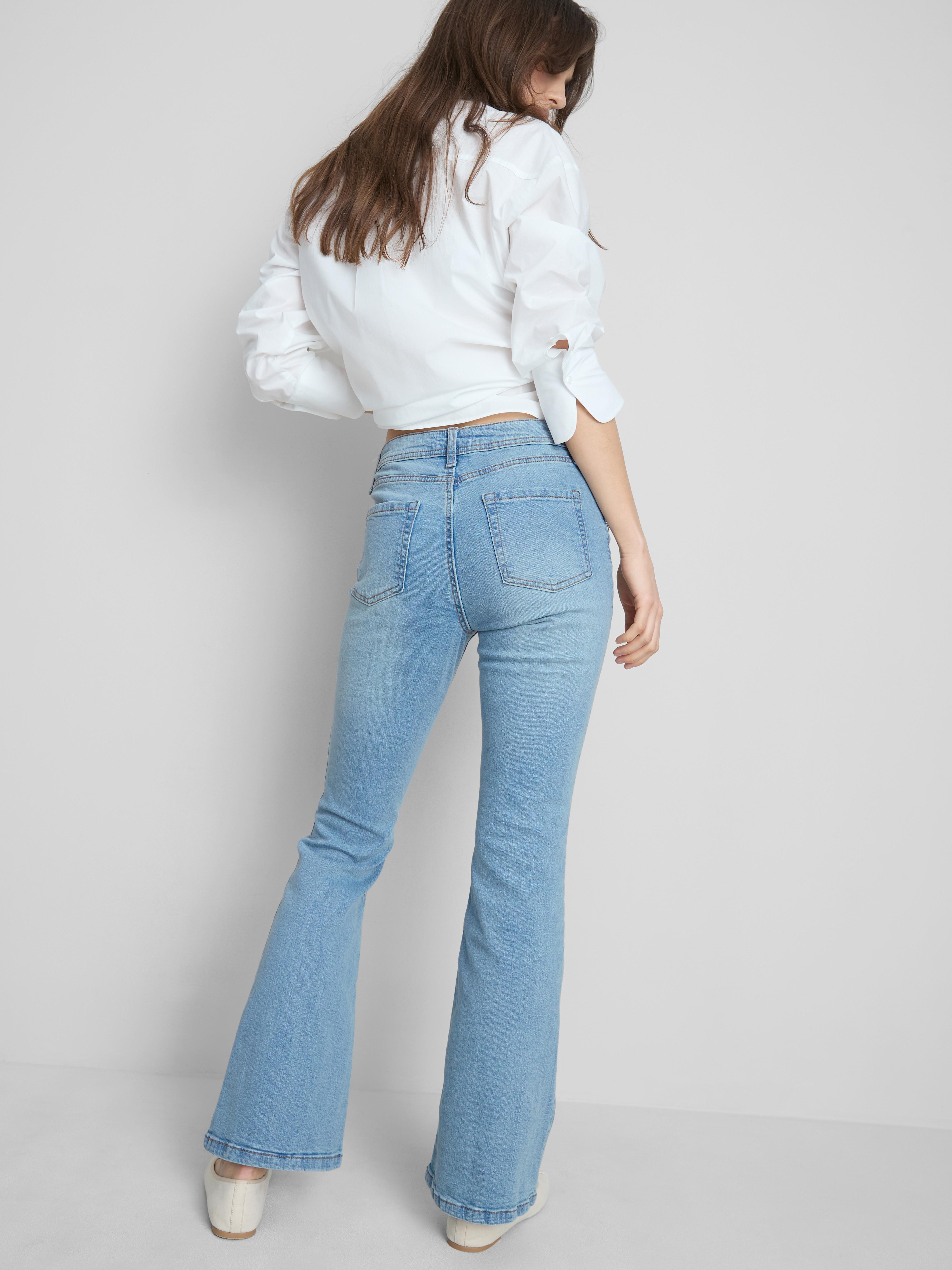 Cotton Denim Flared Mid-Rise Jeans