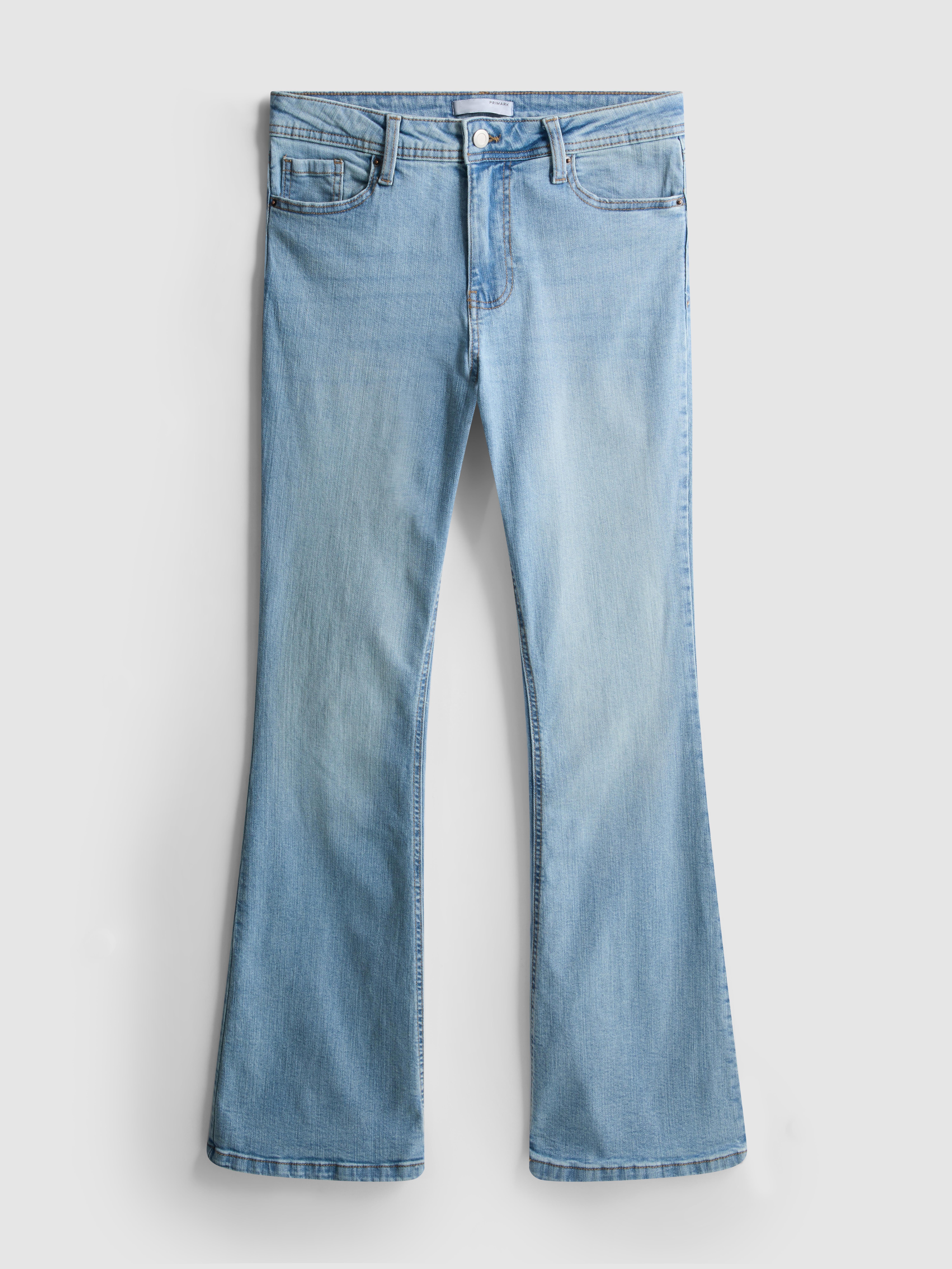 Cotton Denim Flared Mid-Rise Jeans