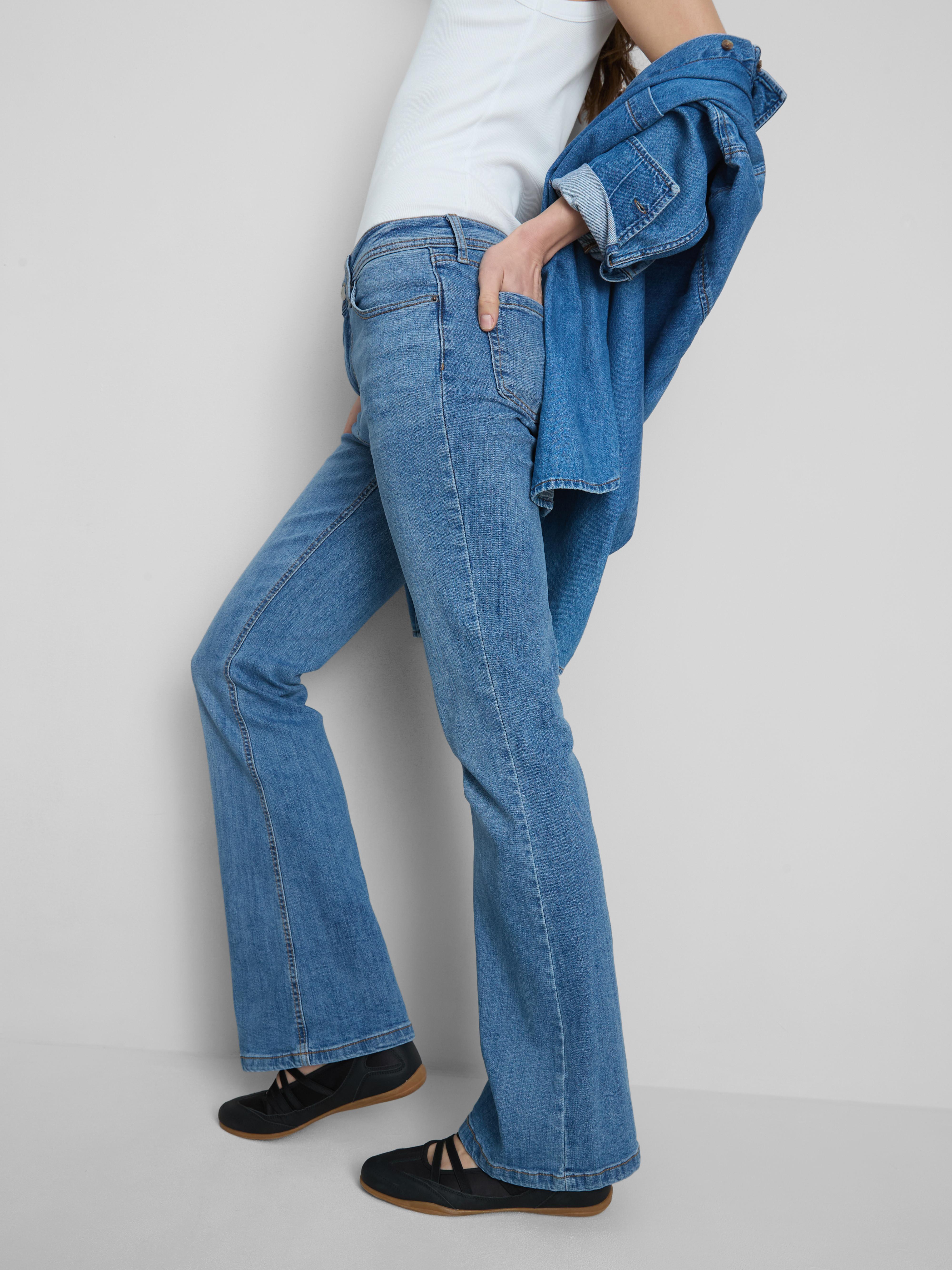 Cotton Denim Flared Mid-Rise Jeans