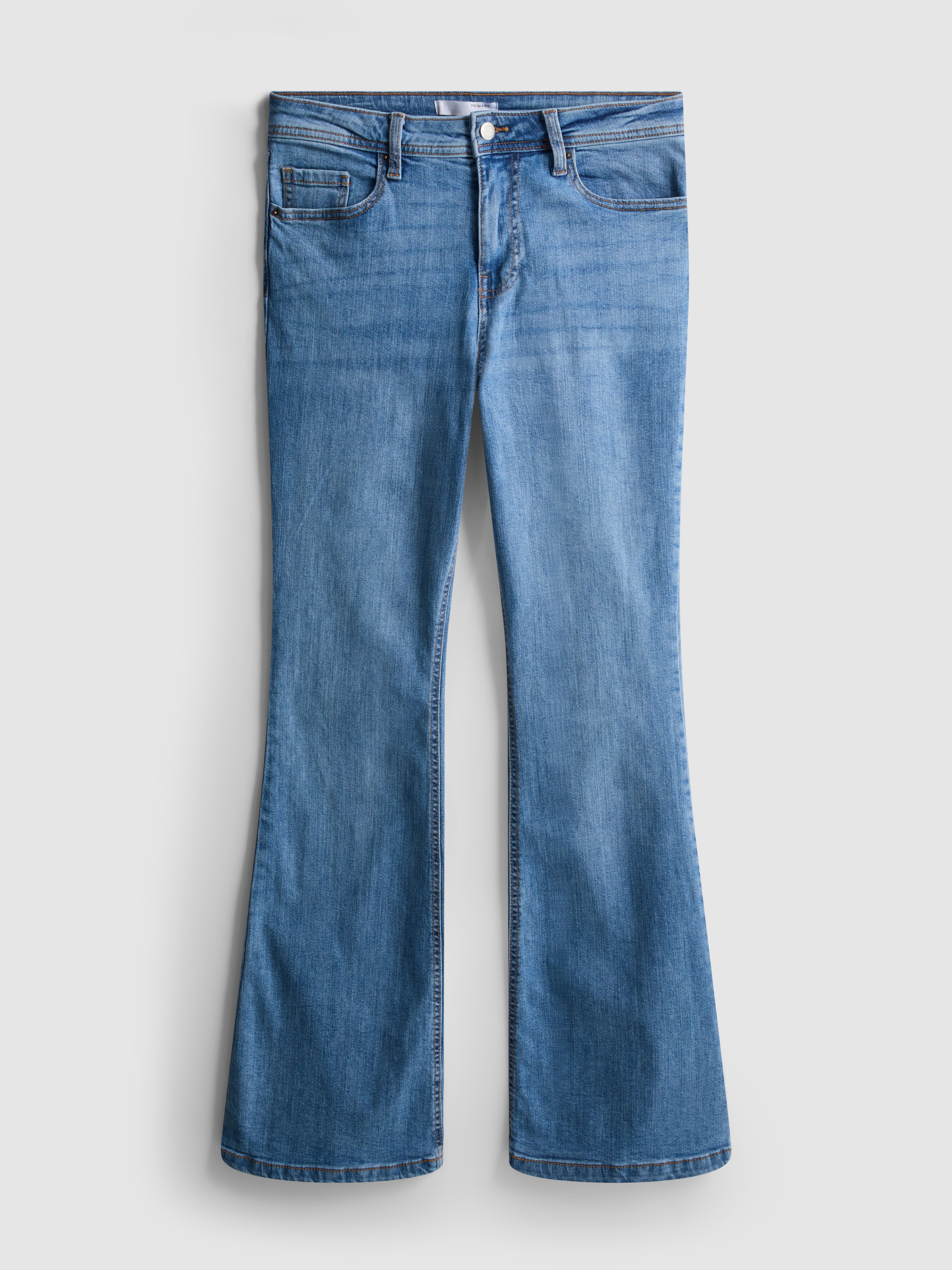 heekpek Damesjeans, flared, wijde pijpen, hoge taille, damesjeans, stretchbroek, comfortabele jeansbroek, casual broek, blauw, XL