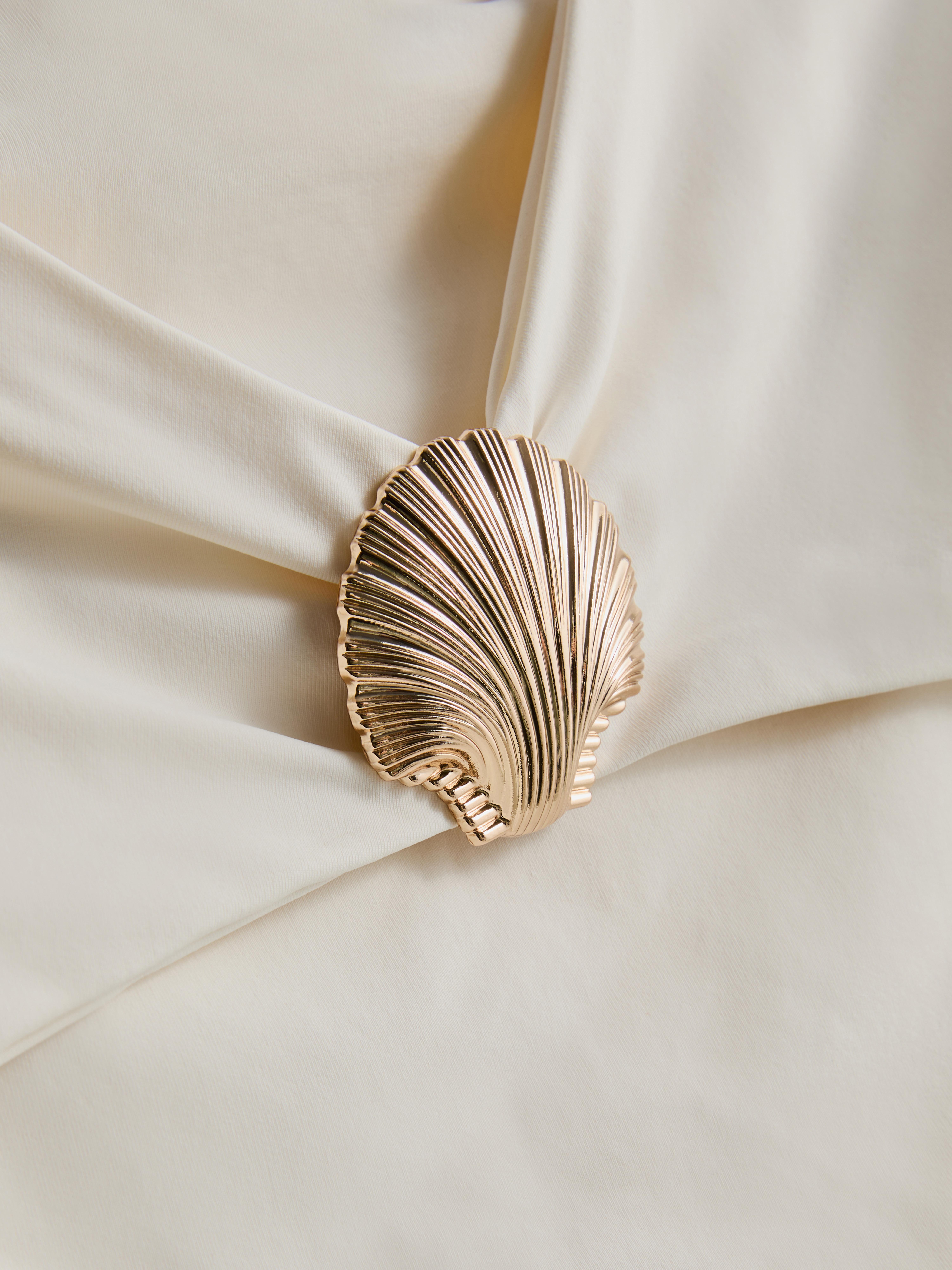 Women's White Shell Hardware Bandeau Swimsuit