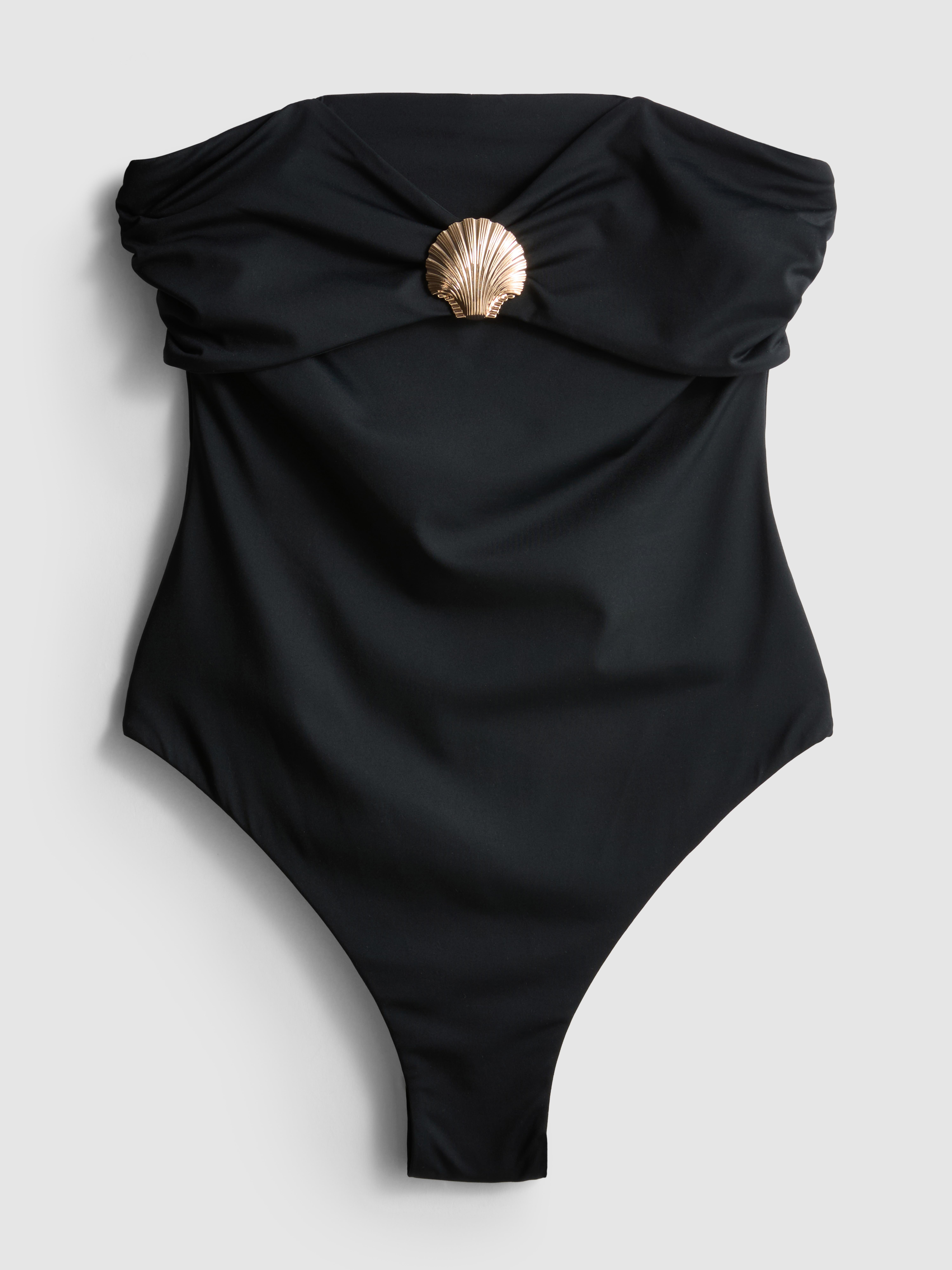 Women's Black Shell Hardware Bandeau Swimsuit