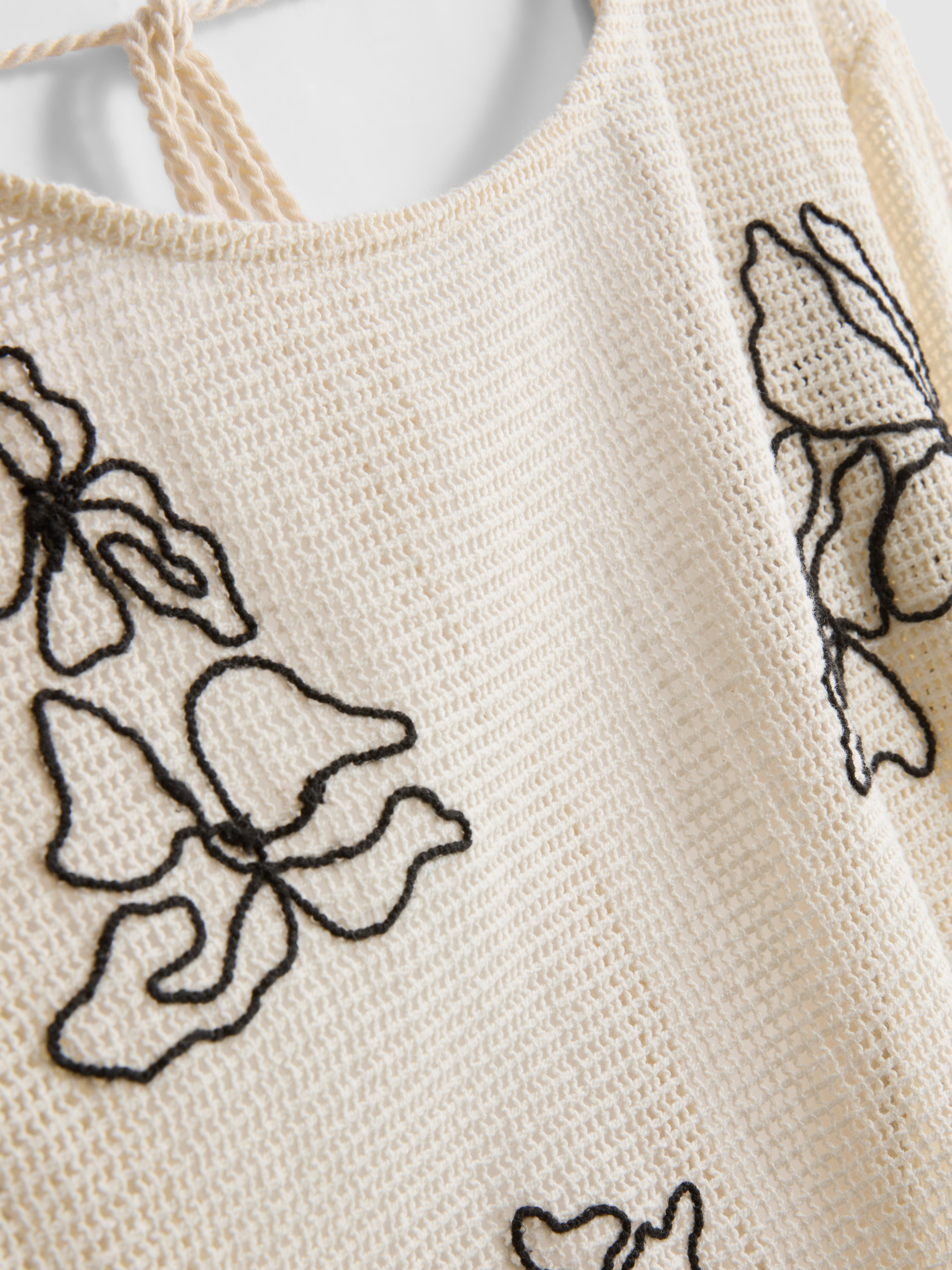 Women's Cream Cotton Embroidered Flower Mini Dress