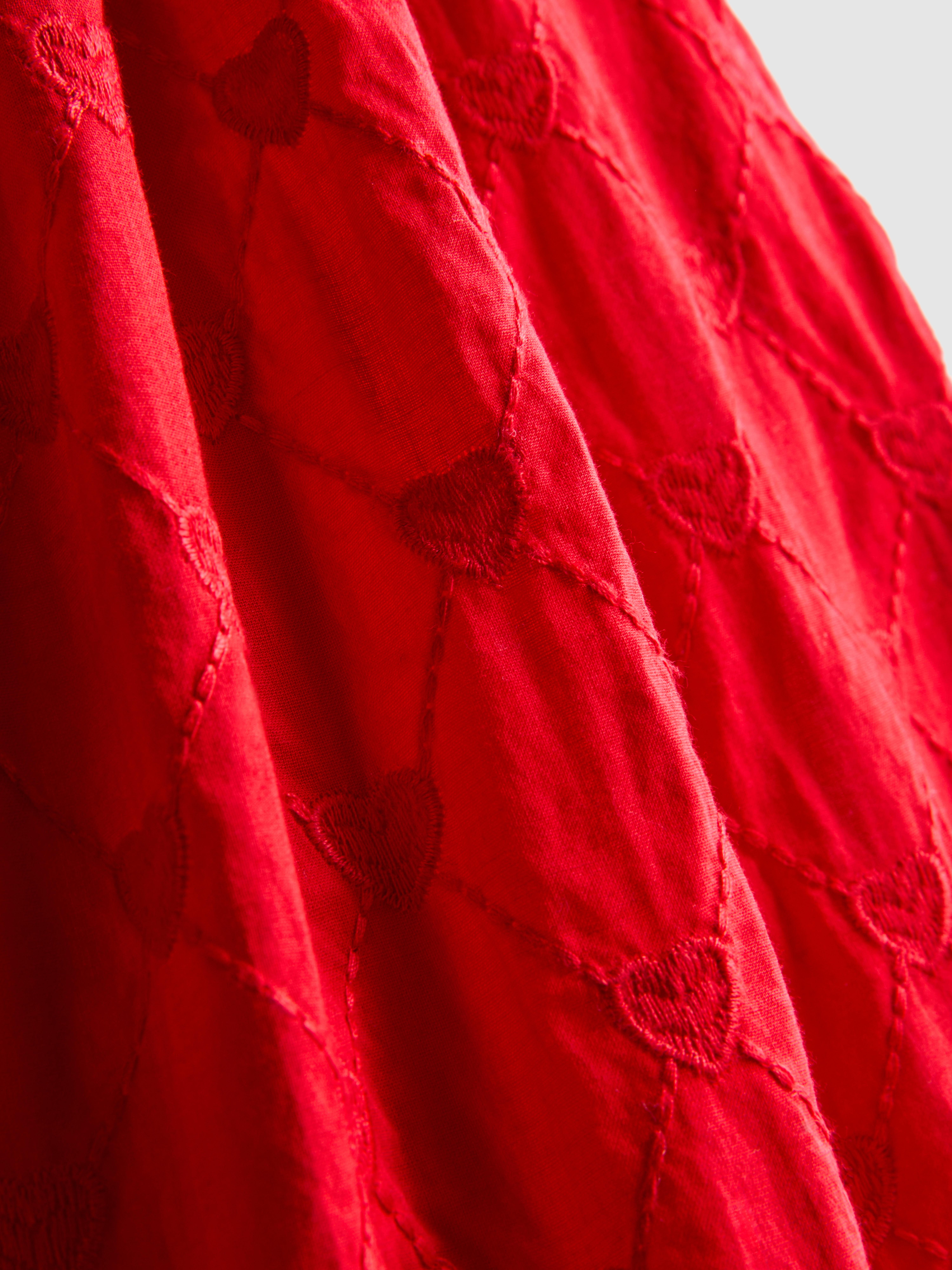 Women's Red Cotton Heart-Detail Frill Rompe
