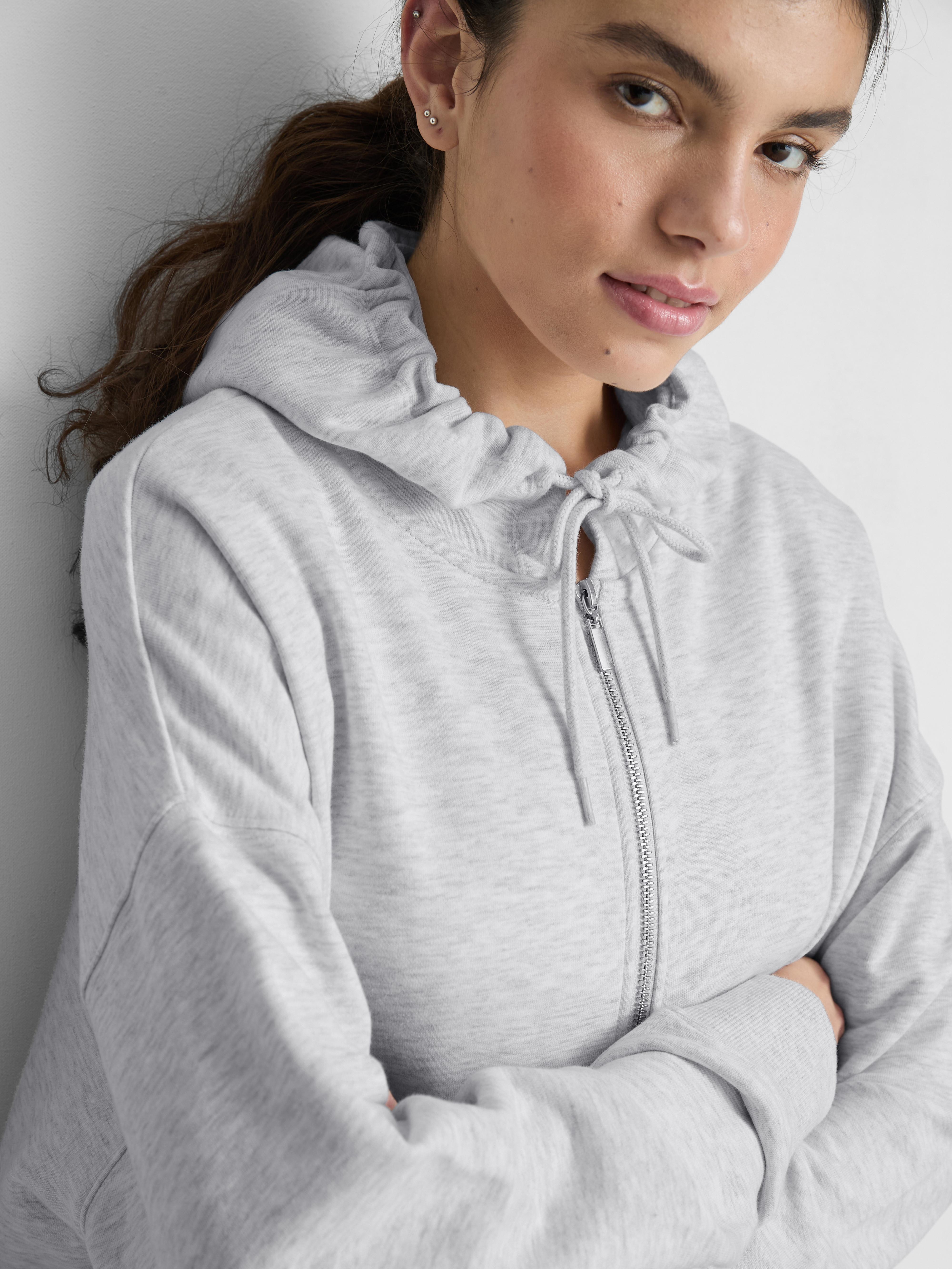 Felpa Donna Oversize Con Cappuccio E Zip - Stampa Farfalla Strass, Grigio (Taglia L)