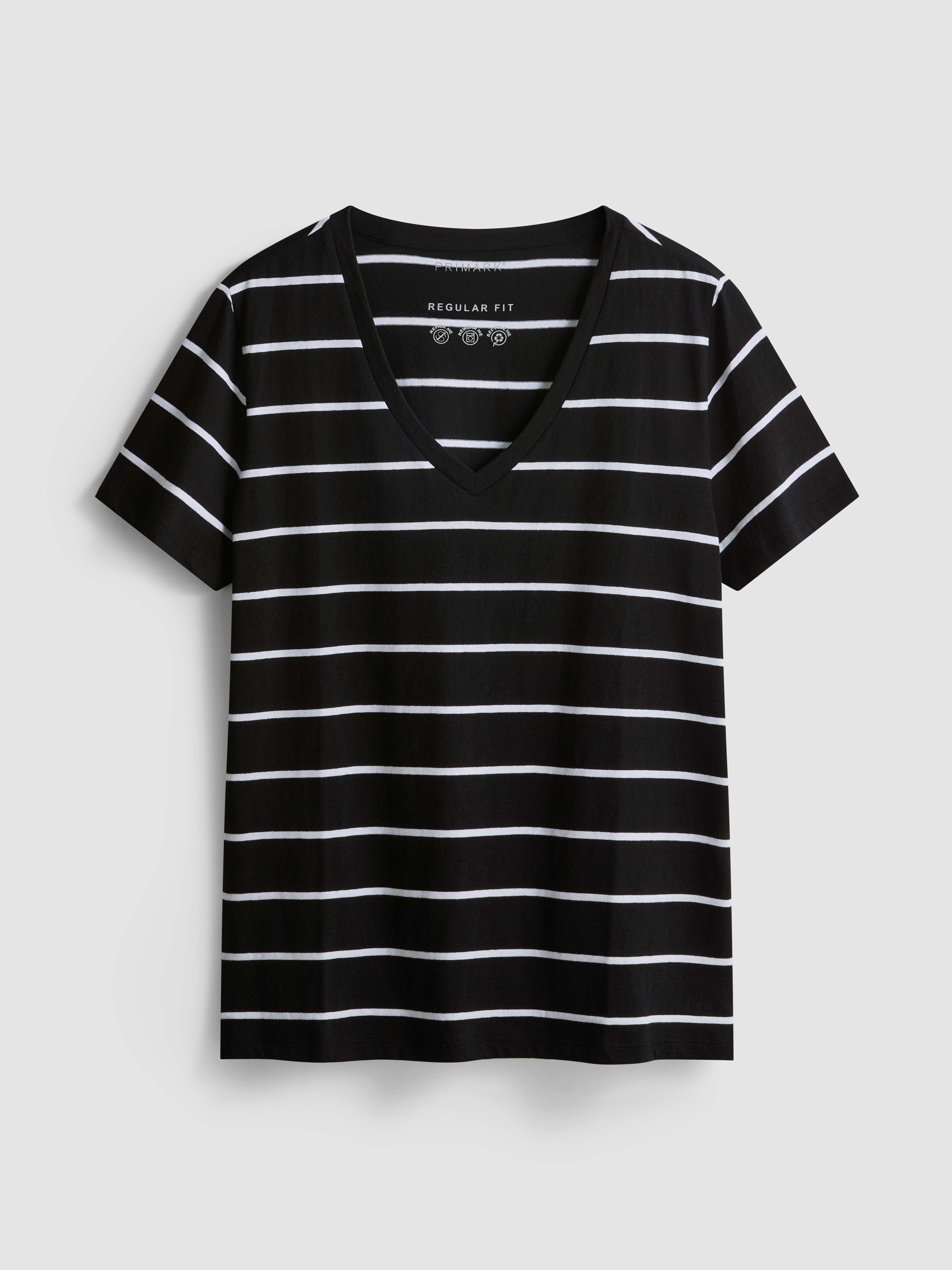 Pure Cotton Striped V-Neck T-Shirt