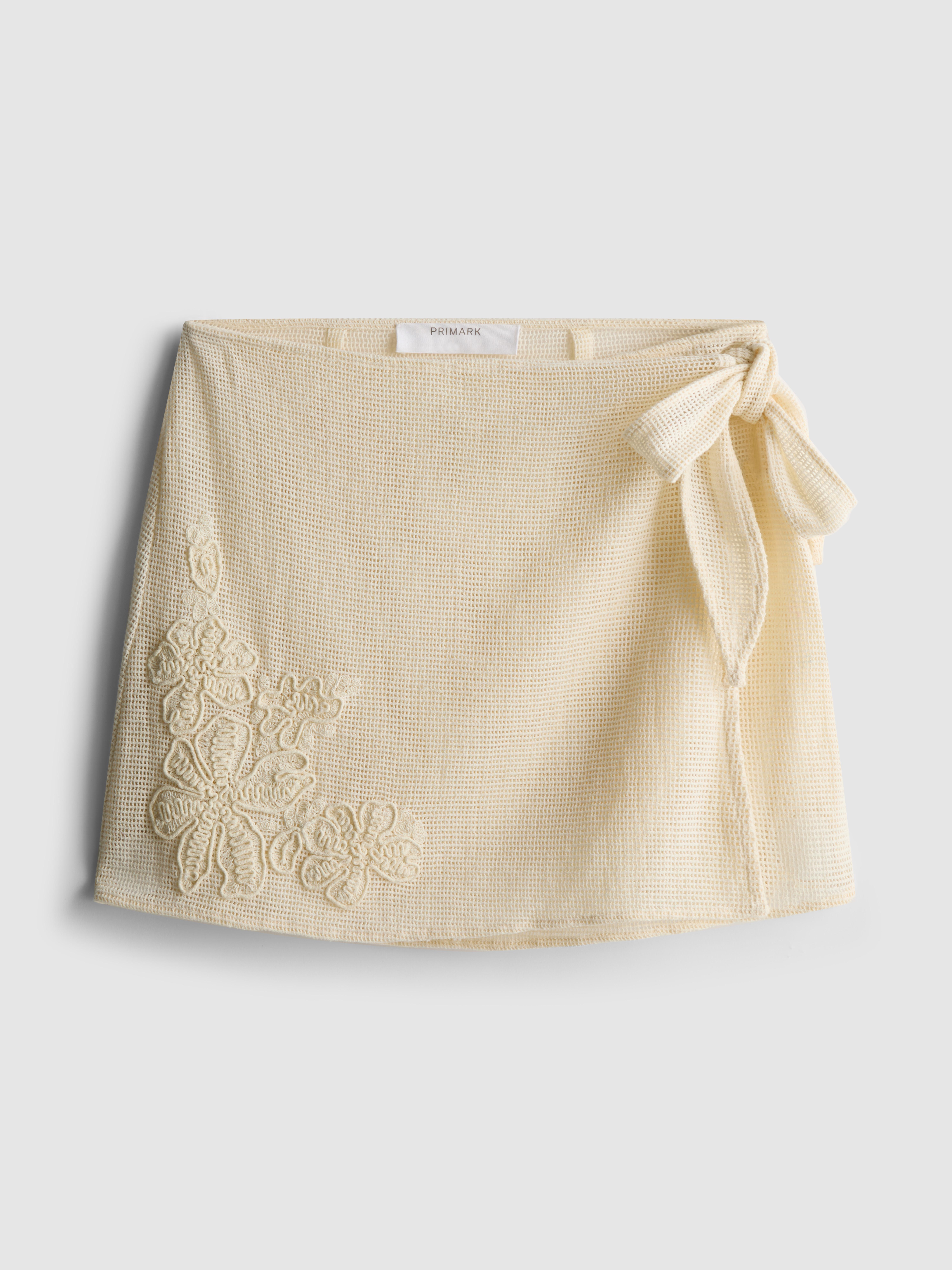 Women's Cream Embroidered Flower Mini Sarong