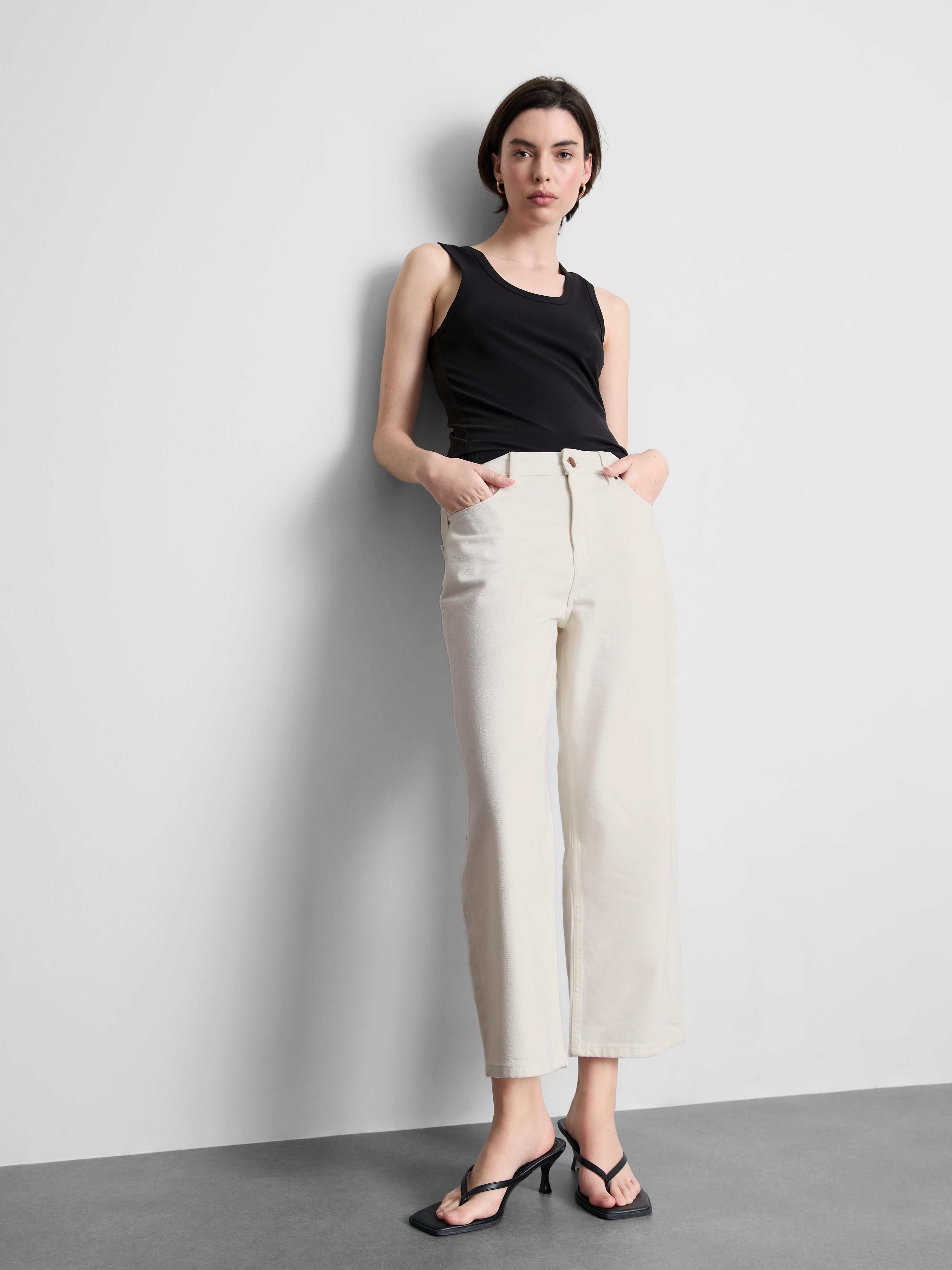 Denim Cropped Wide-Leg Jeans