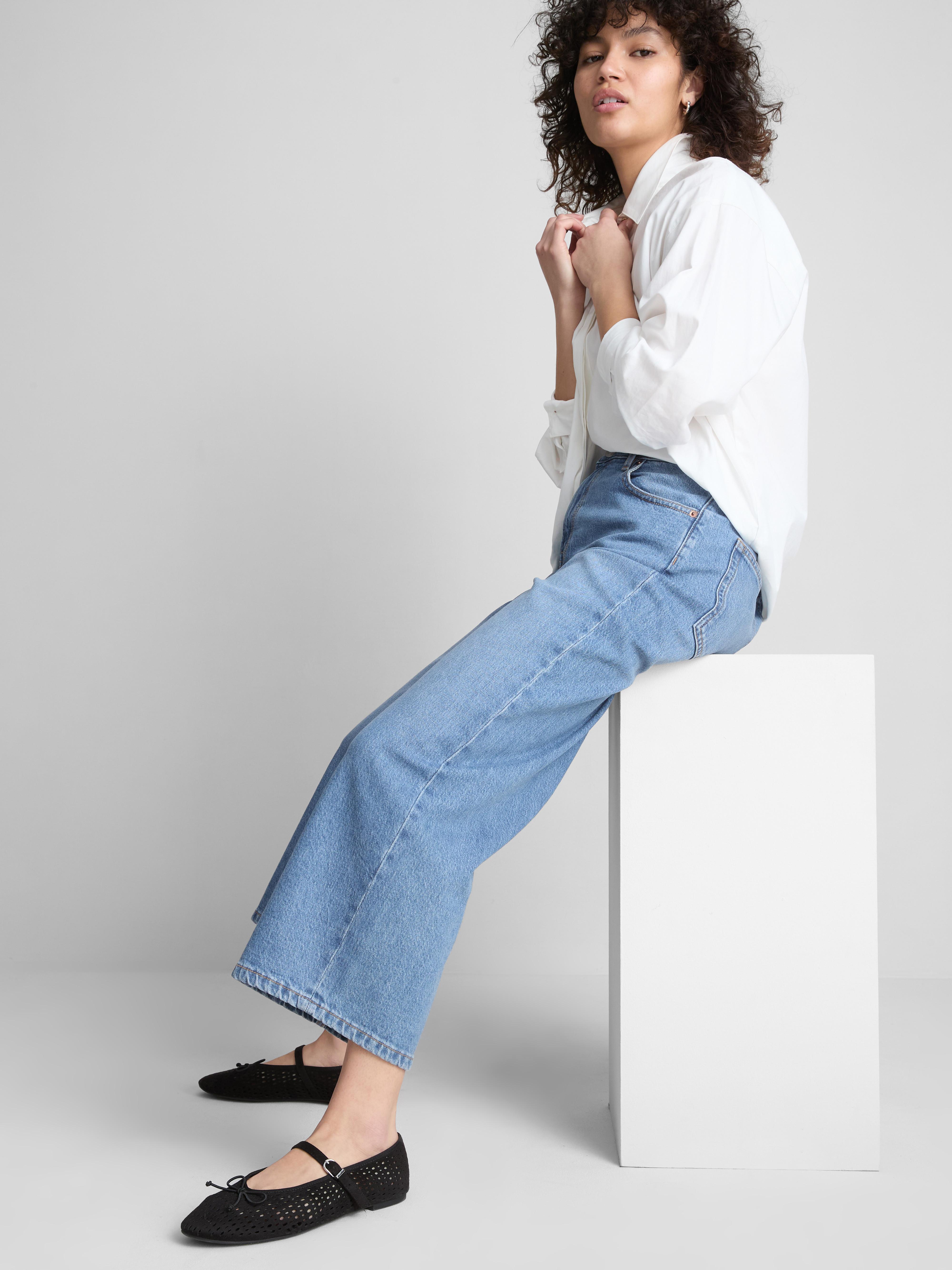 Denim Cropped Wide-Leg Jeans