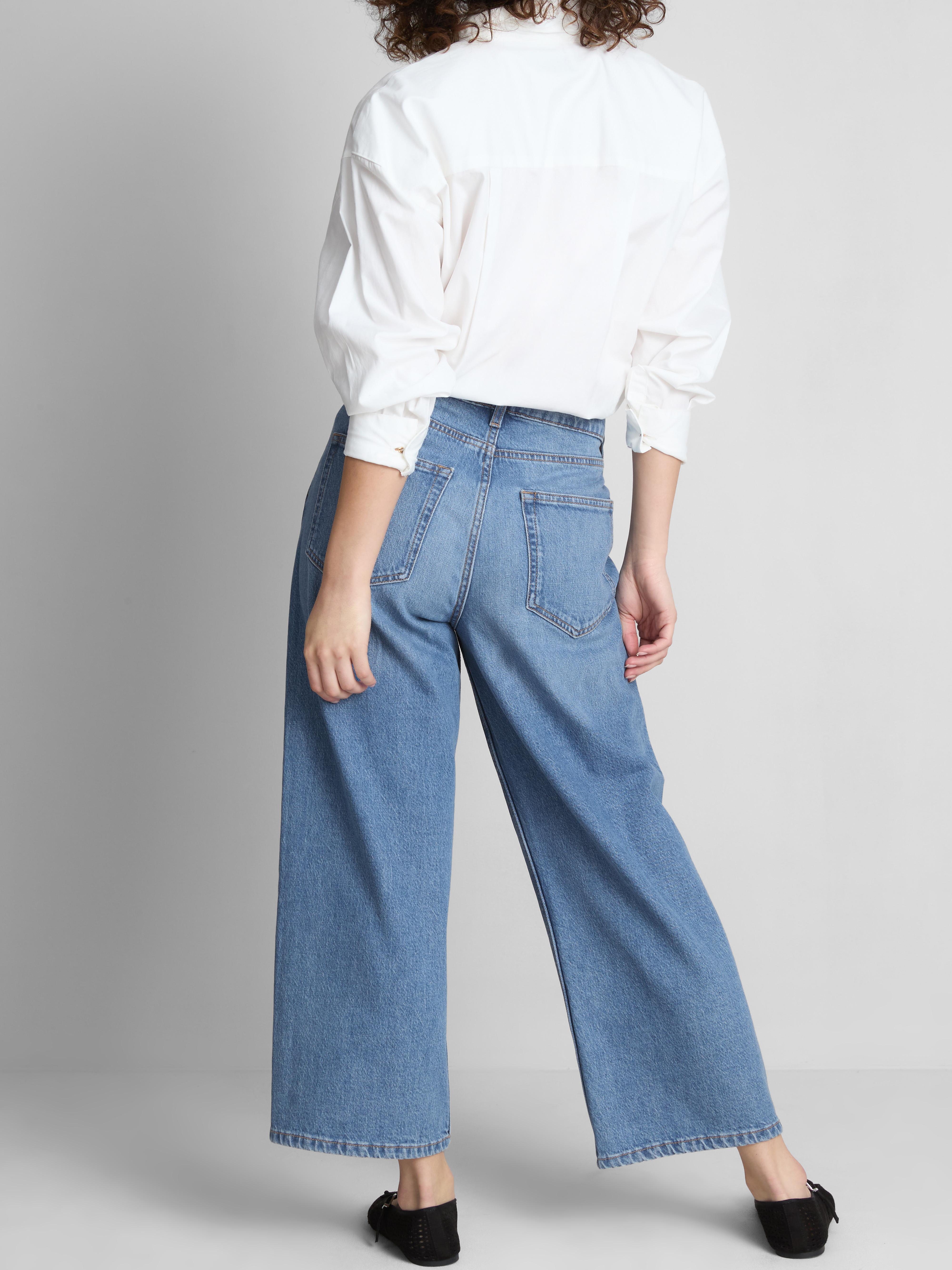 Denim Cropped Wide-Leg Jeans