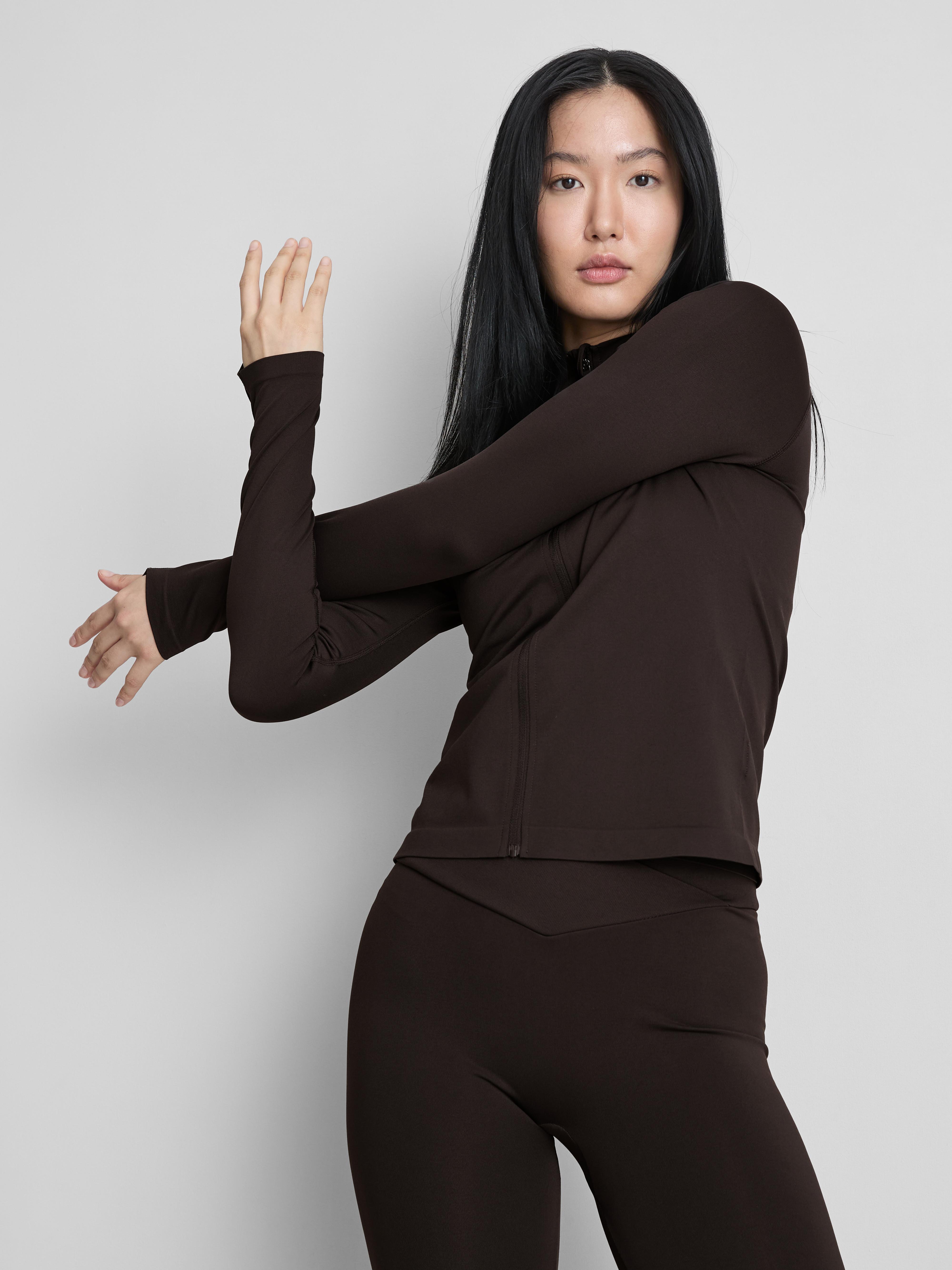 Women's Chocolate Seamless Zip Through Jacket