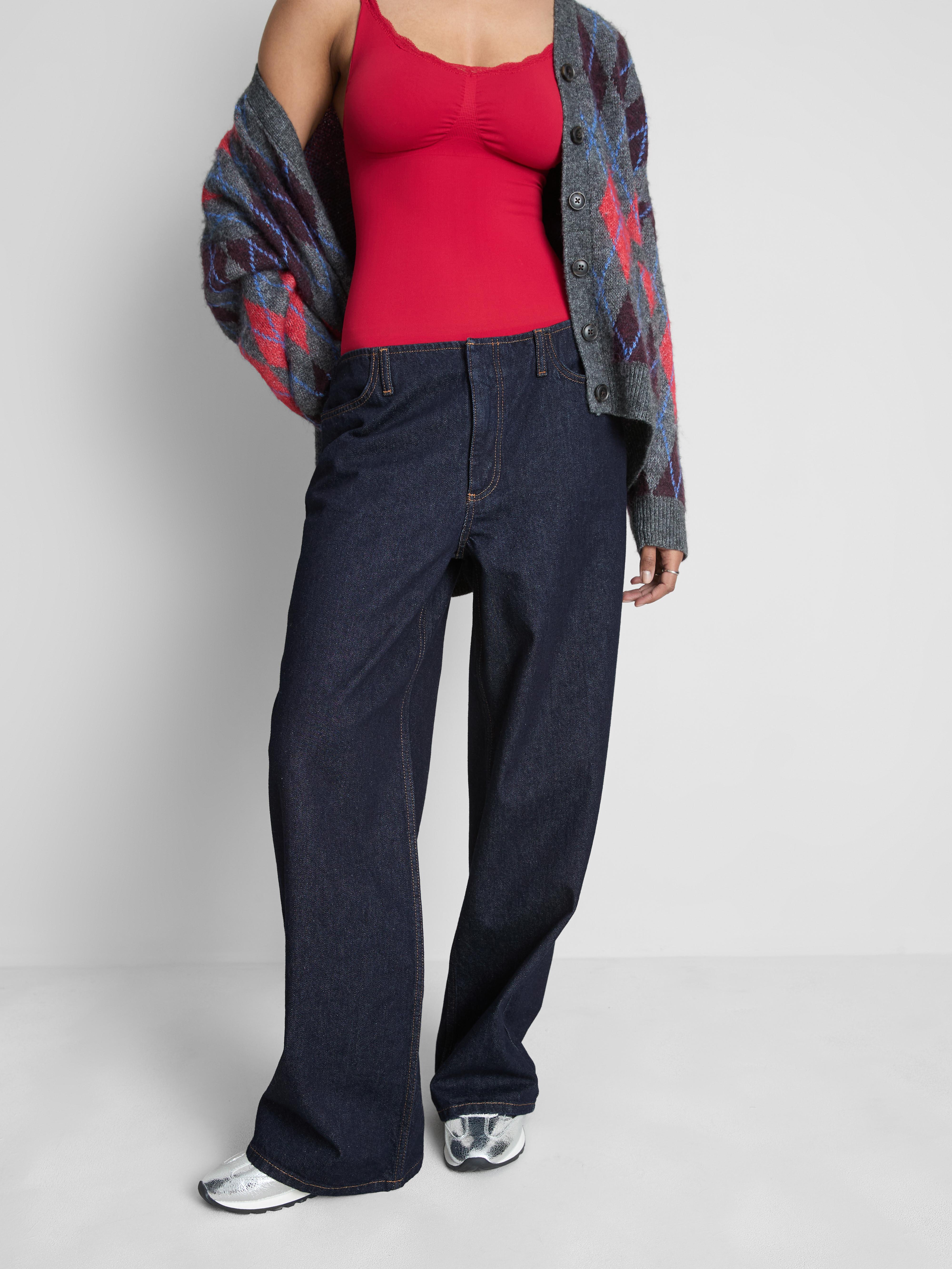 Mid-Rise Wide Leg Tailored Jeans