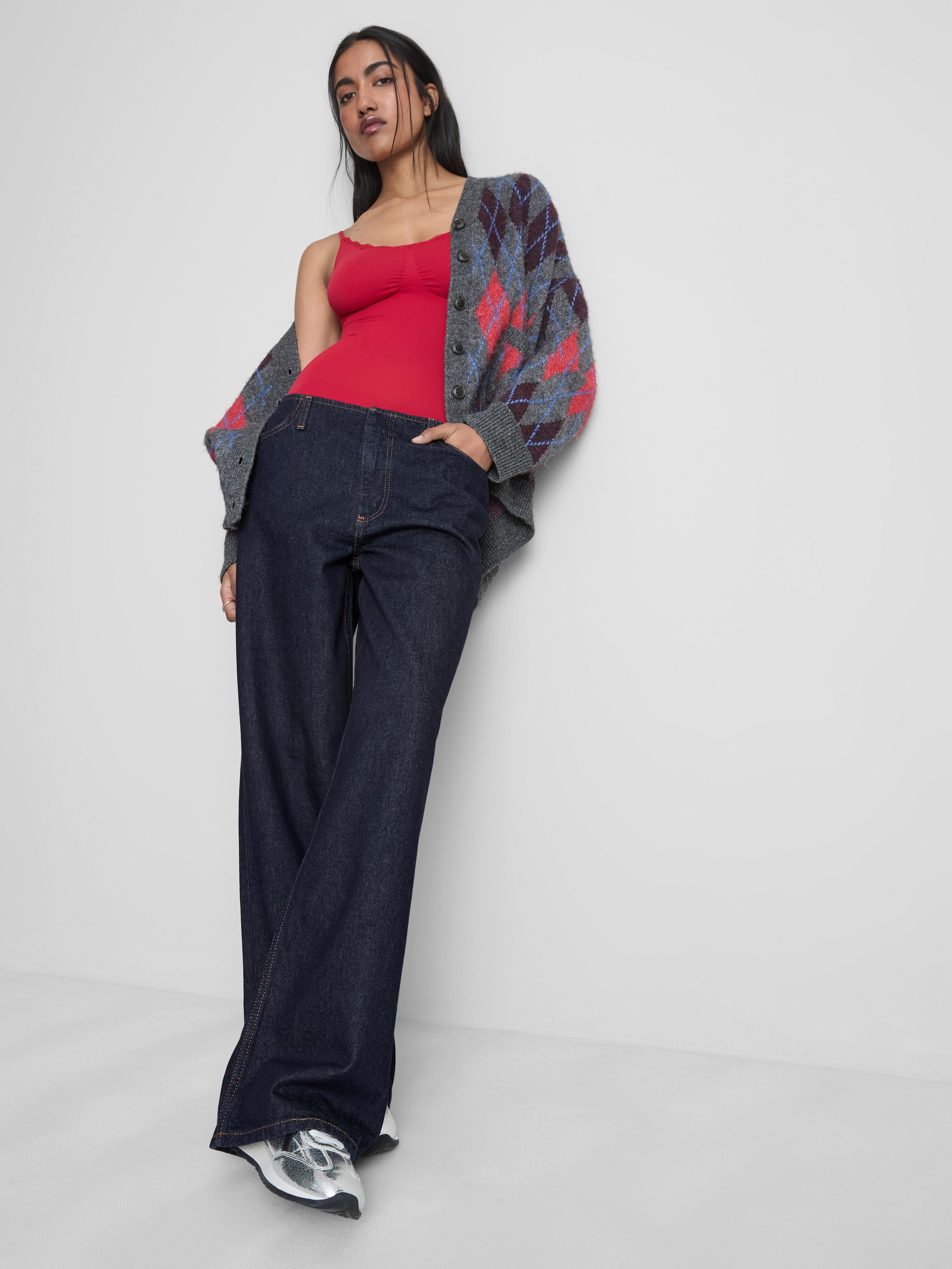 Mid-Rise Wide Leg Tailored Jeans