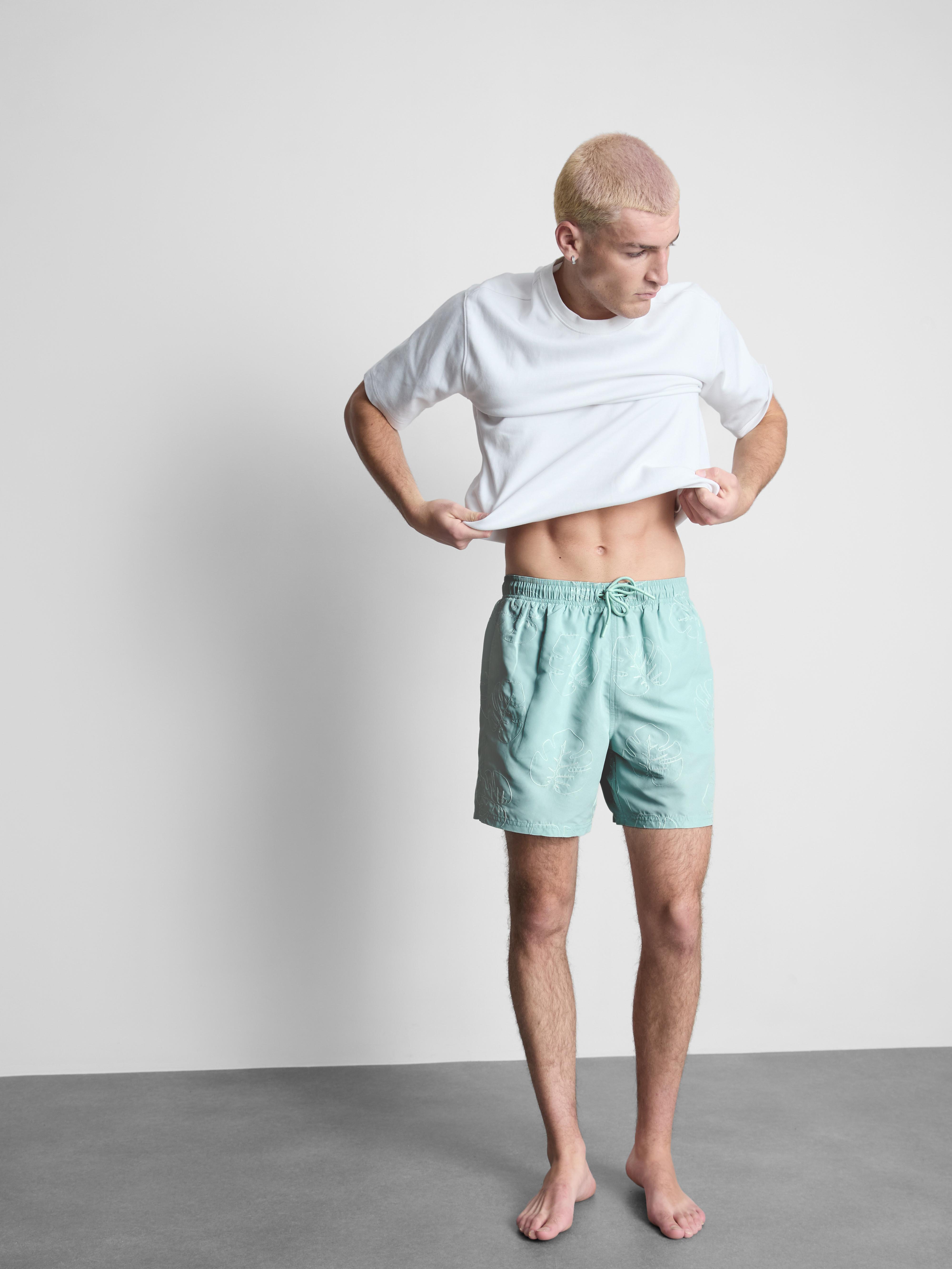 Leaf Embroidered Swimming Shorts