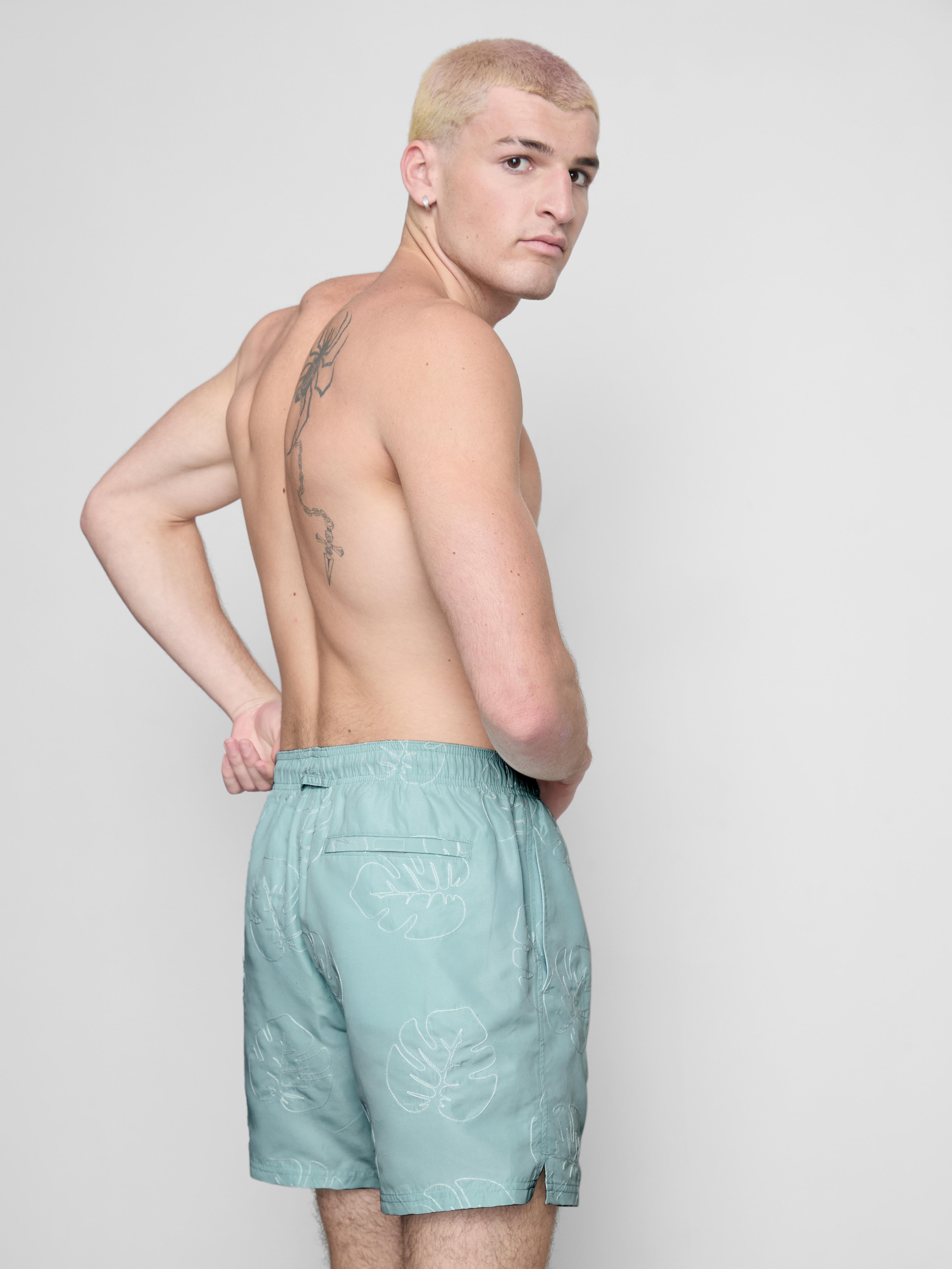 Leaf Embroidered Swimming Shorts