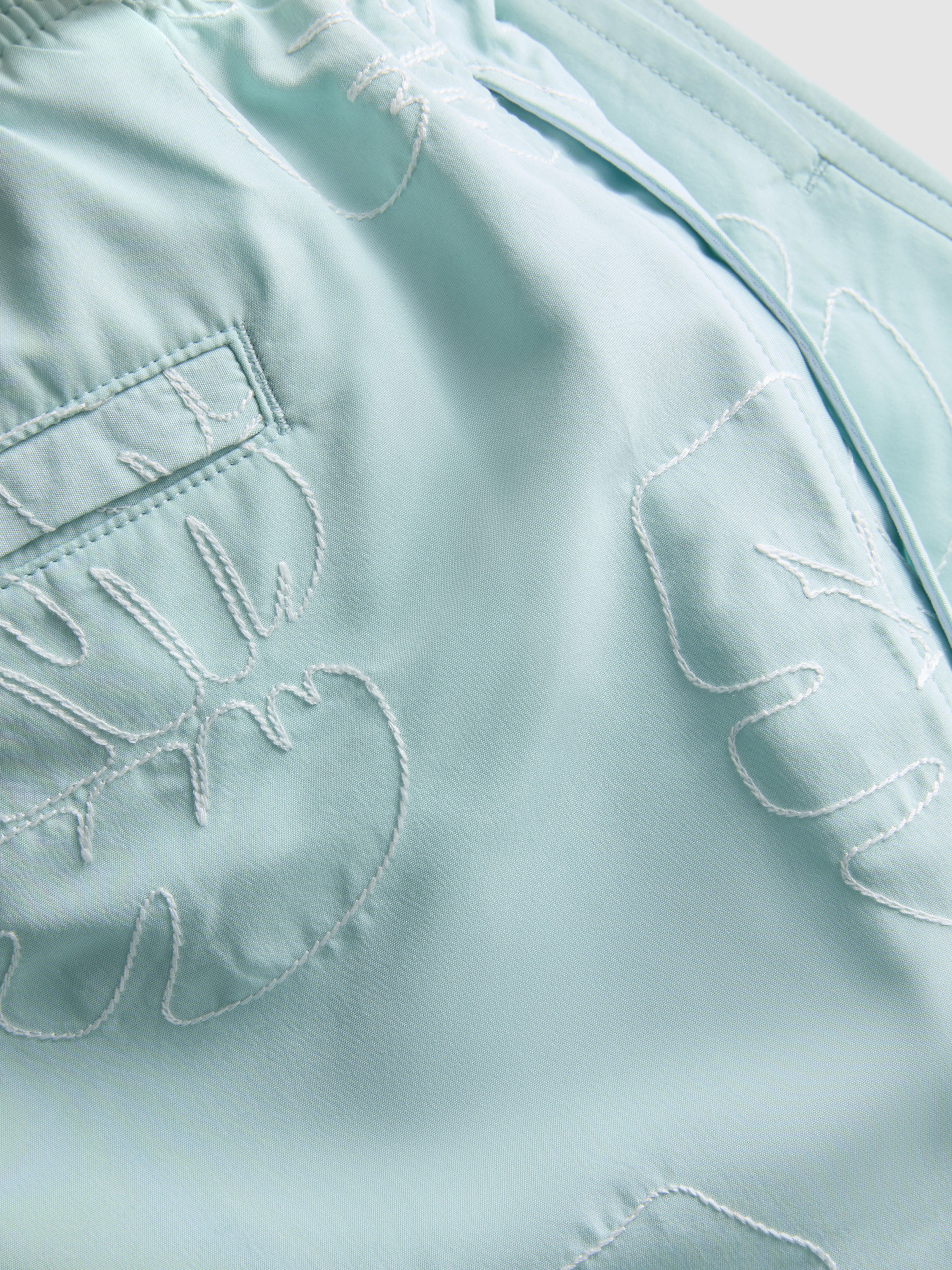 Leaf Embroidered Swimming Shorts