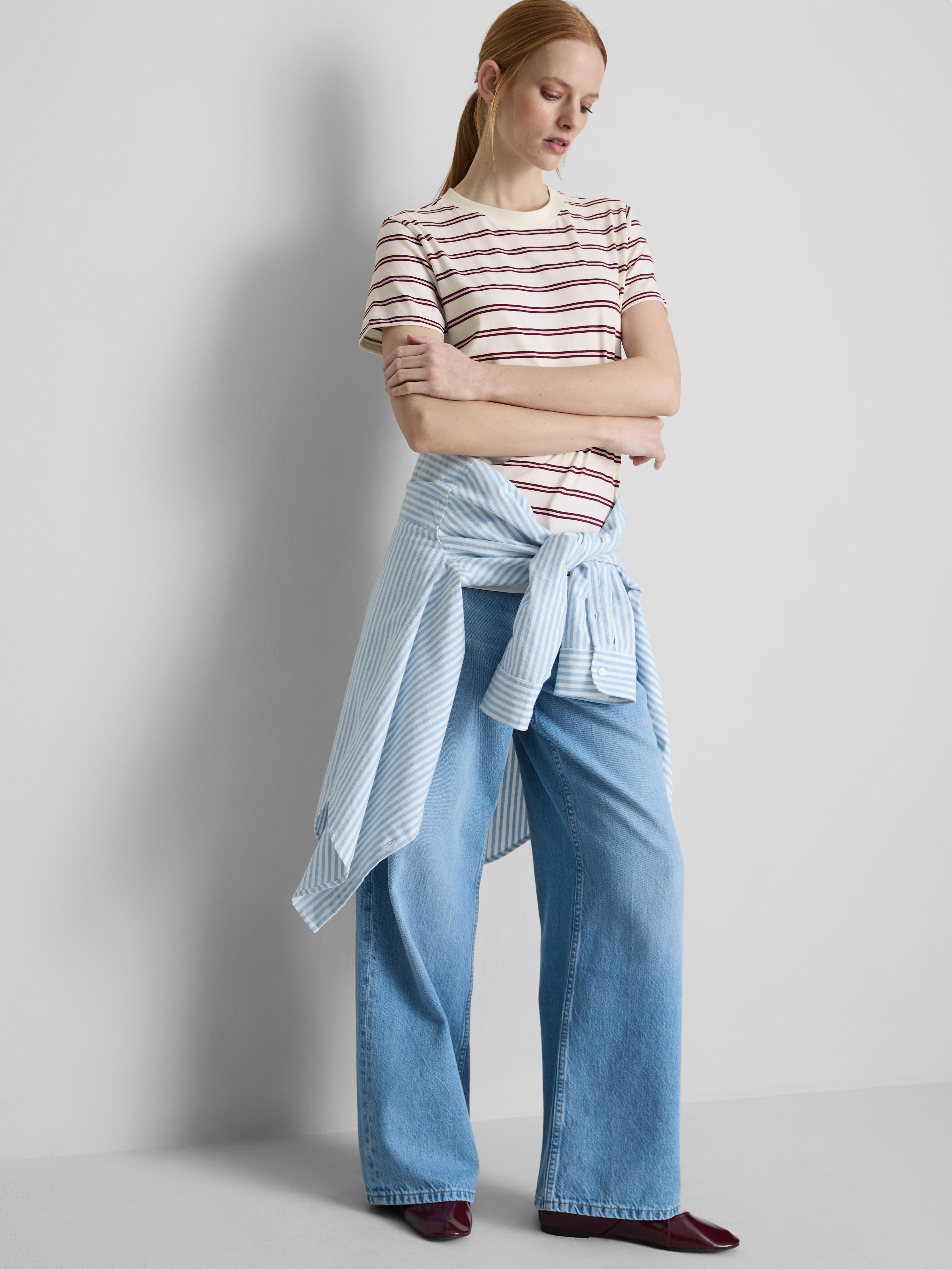 Maglietta girocollo a righe in cotone