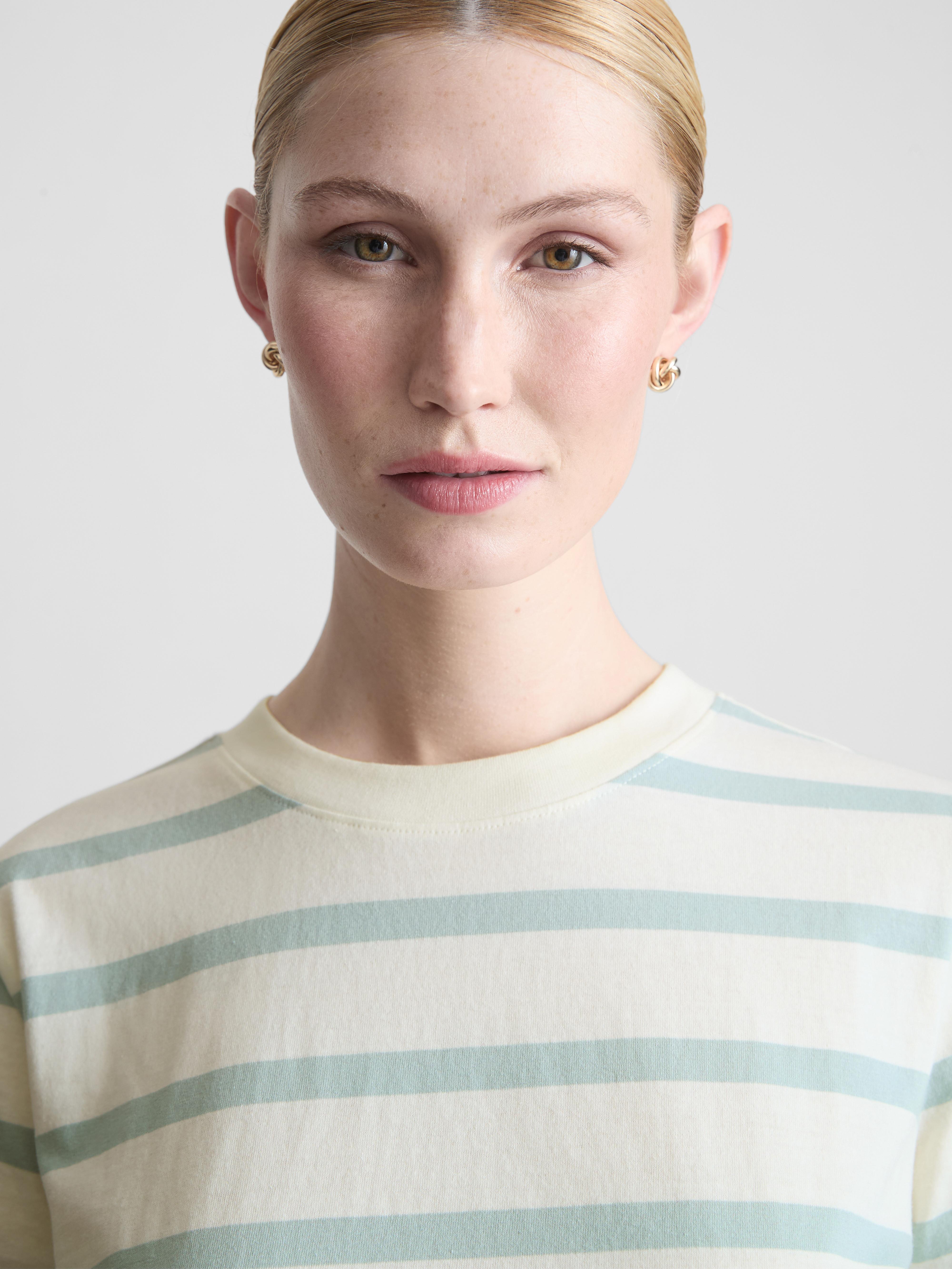 Gestreept katoenen T-shirt met ronde hals