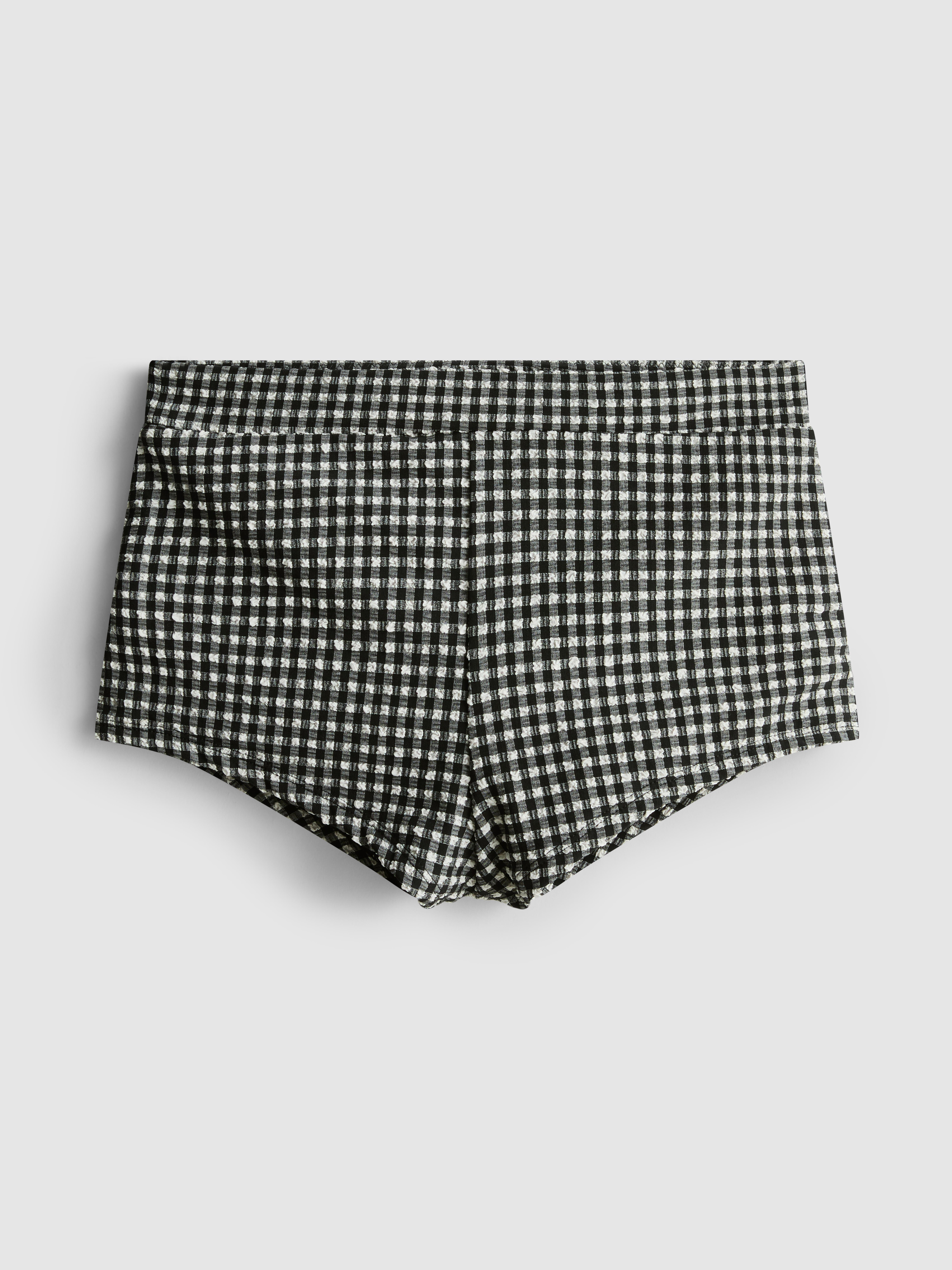 Women's Black High-Waisted Gingham Bikini Shorts