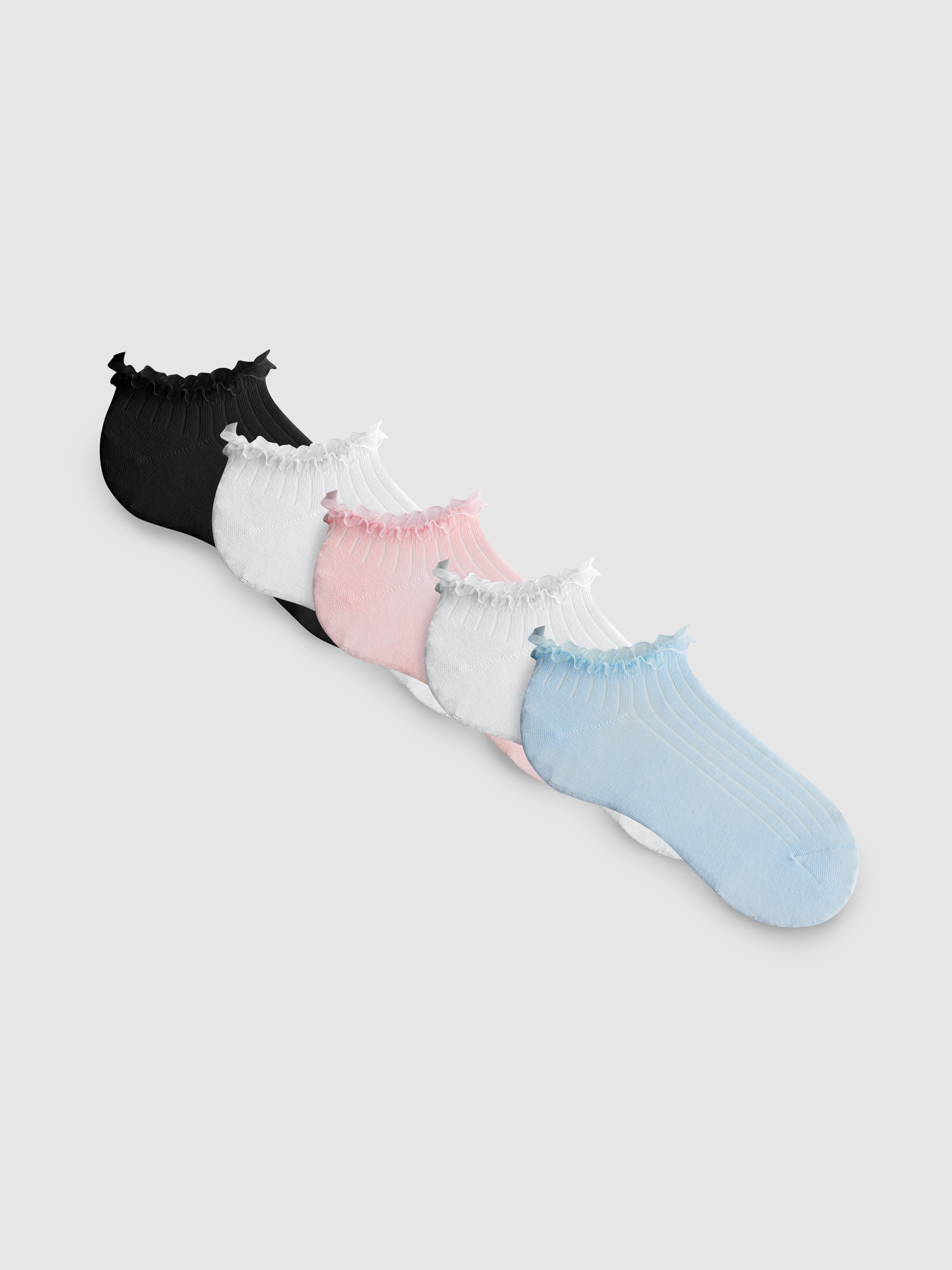 Sneakersocken mit Tüllbesatz, 5er-Pack