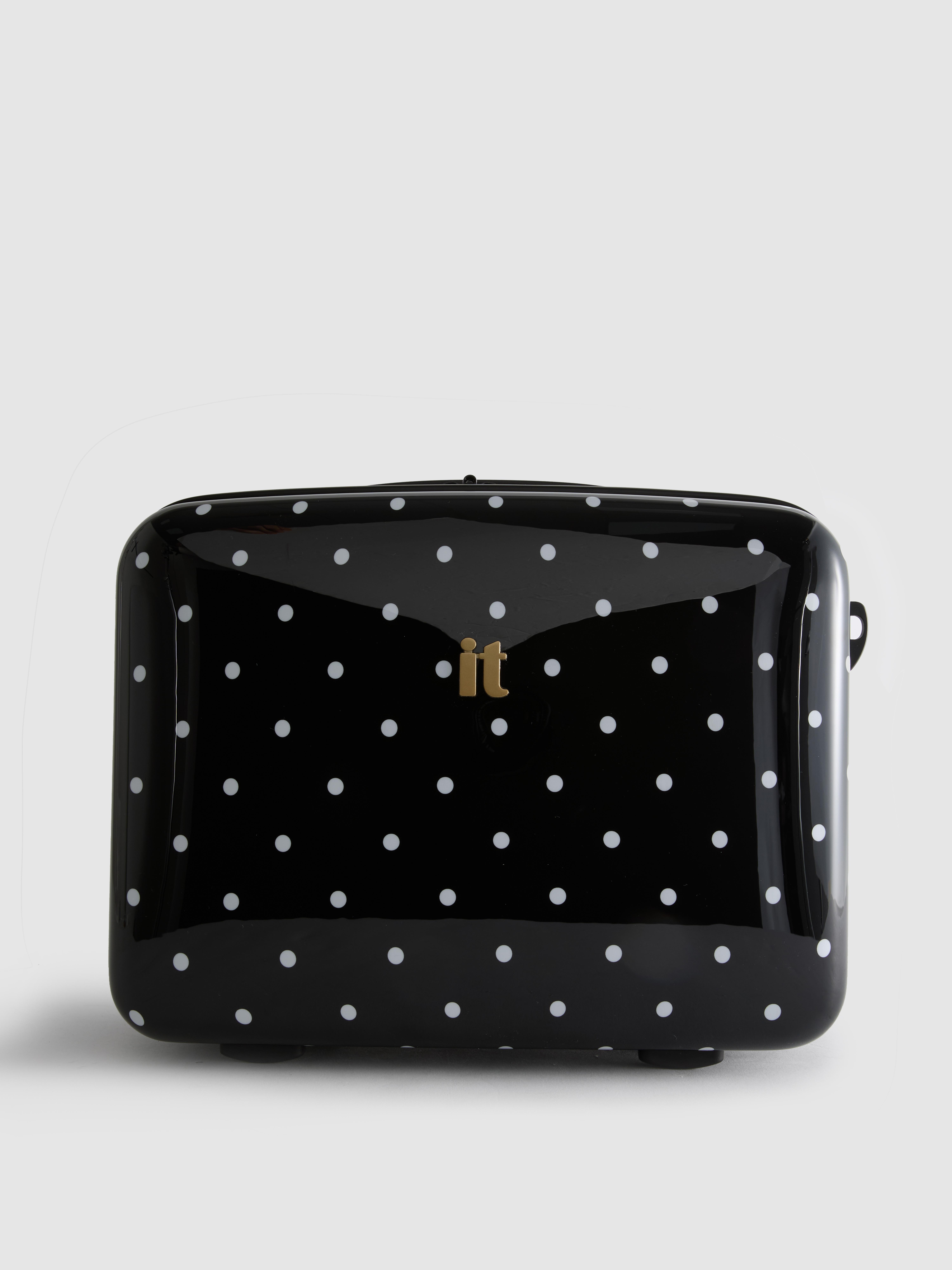 Black/White it Luggage Hard-Shell Polka Dot Vanity Case
