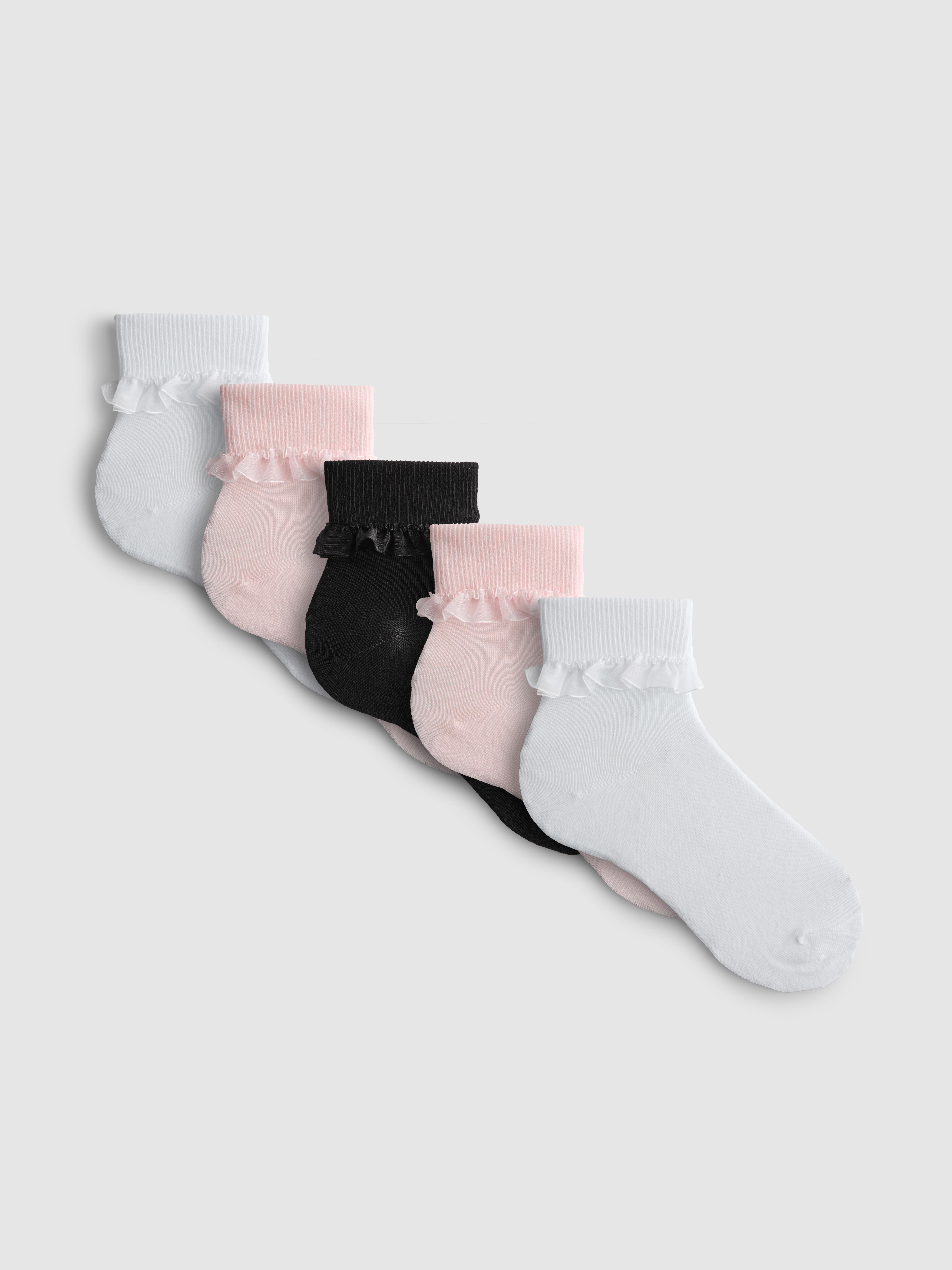 5pk Tulle Trim Ankle Socks