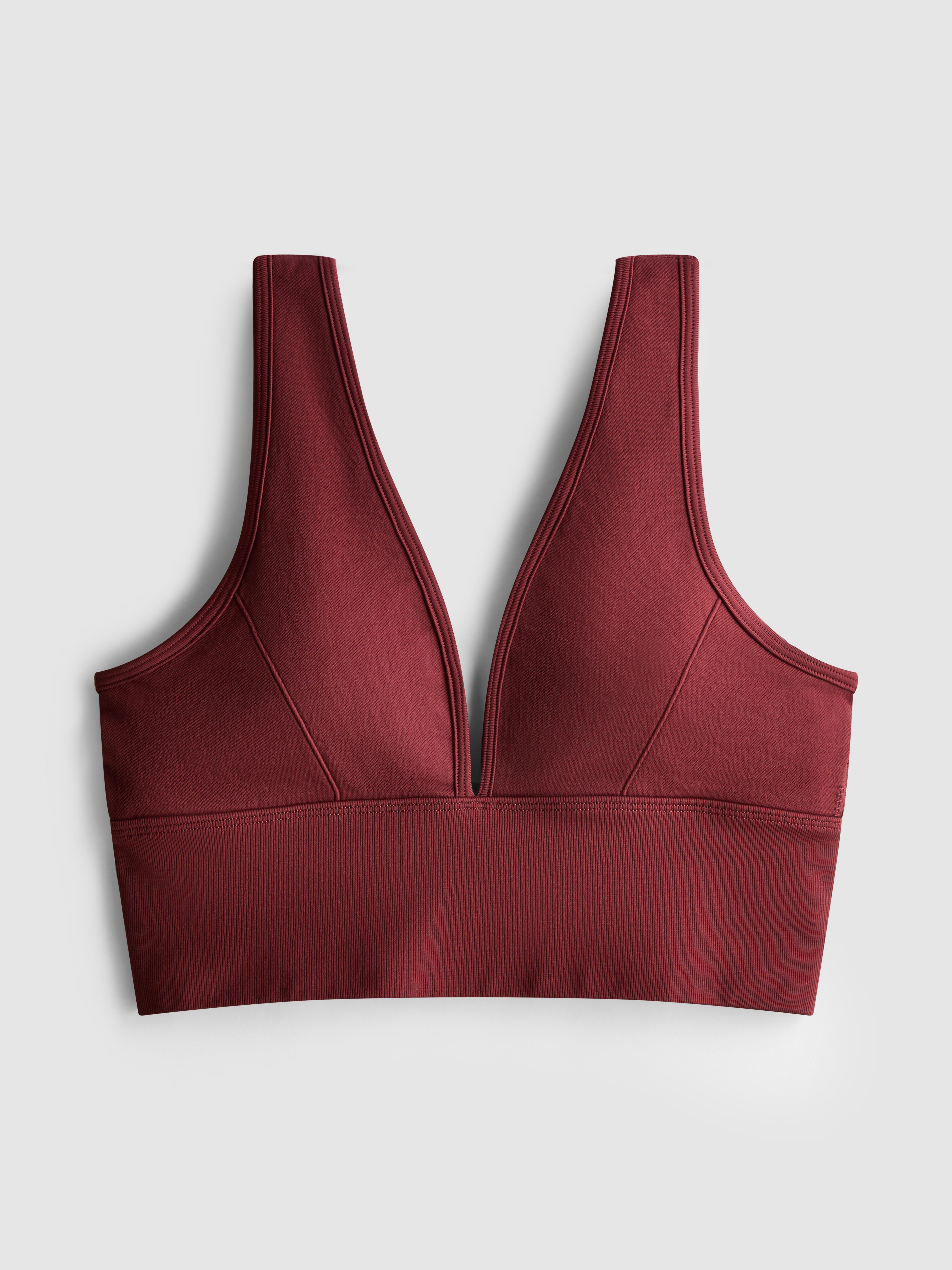 Women's Burgundy Rita Ora V-Neck Seamless Crop Top