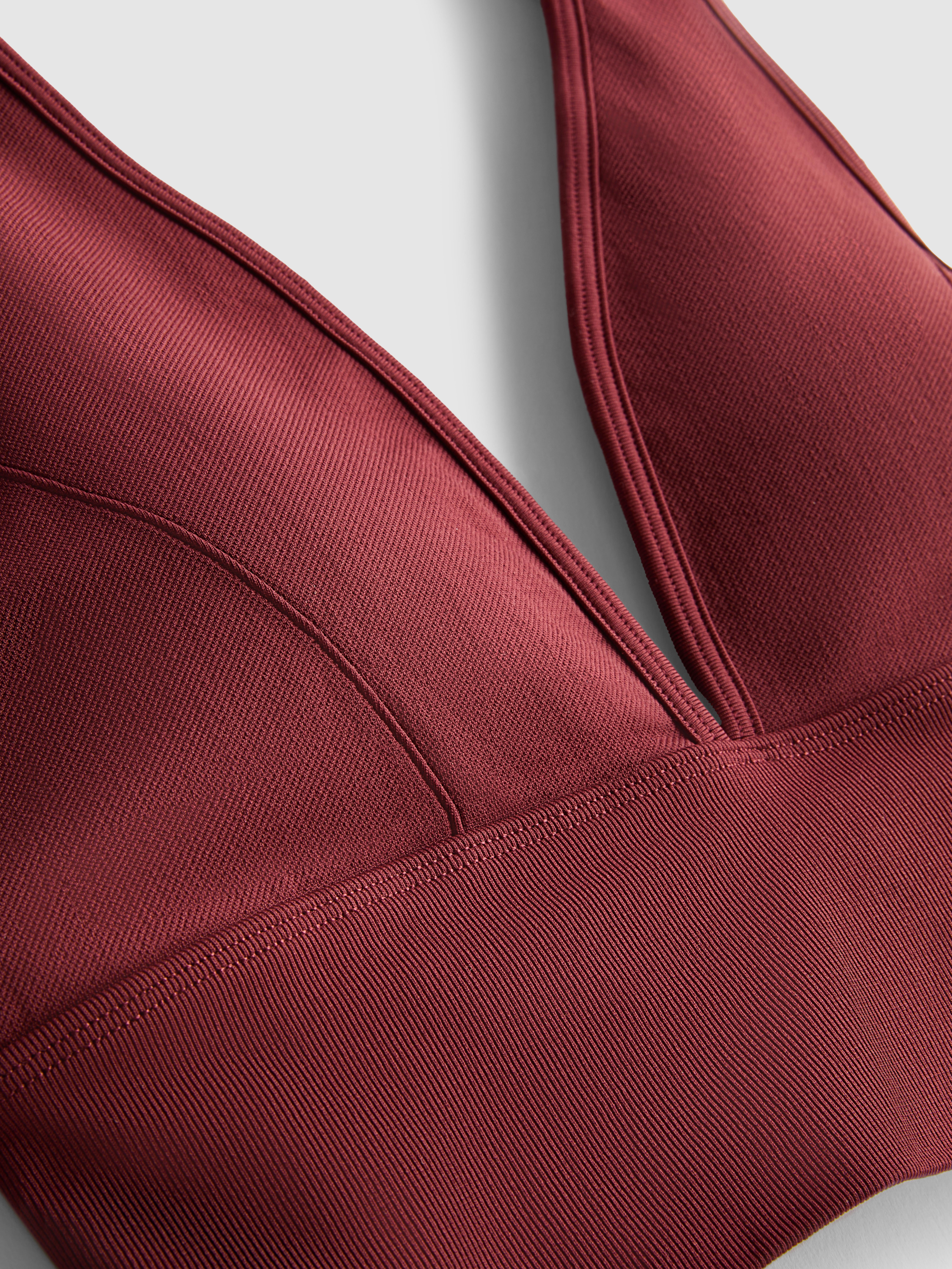 Women's Burgundy Rita Ora V-Neck Seamless Crop Top