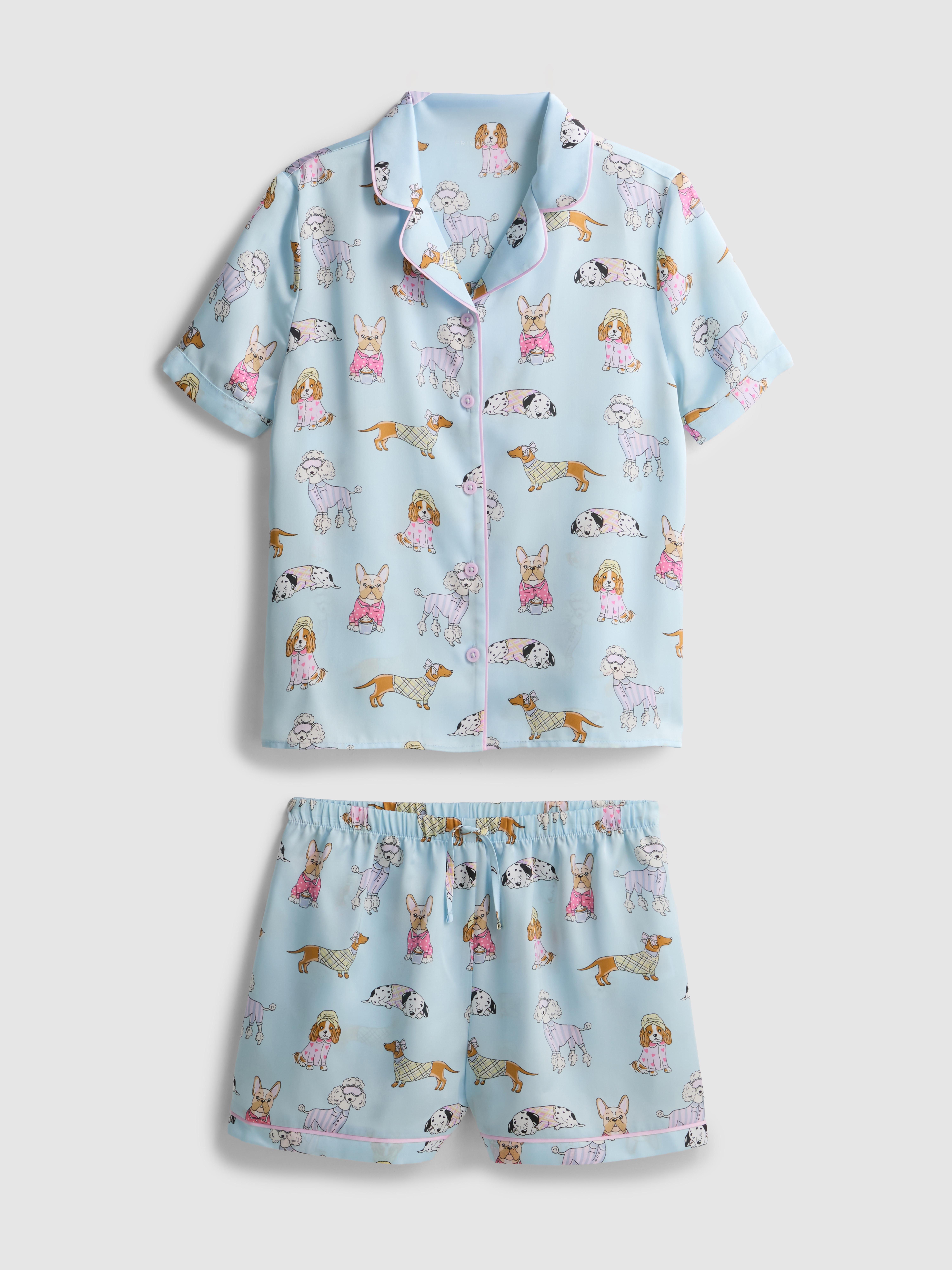 5–15 Jahre | Kurzer Satin-Schlafanzug mit Hundegrafik