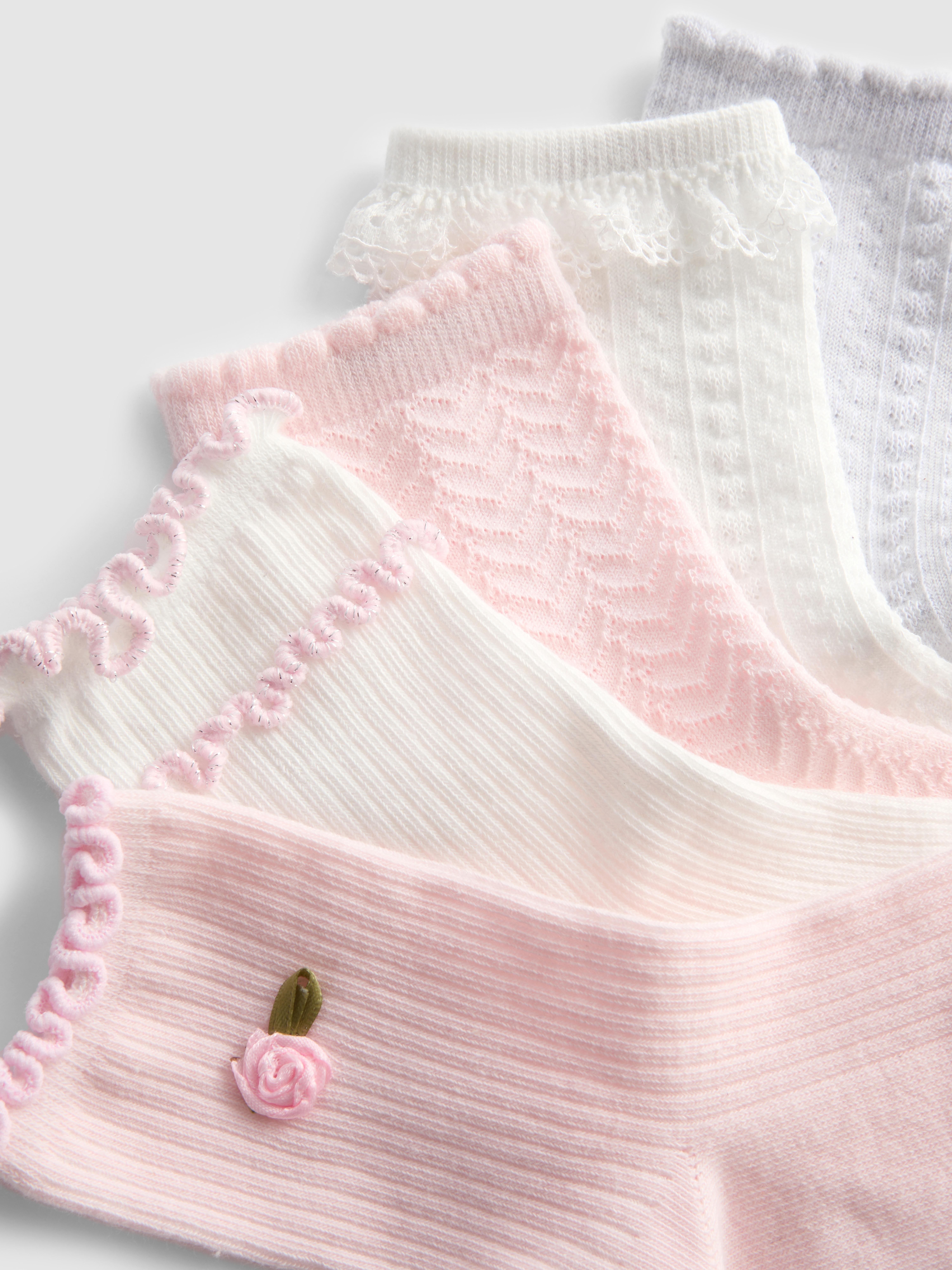 Girls White 5pk Textured Ankle Socks