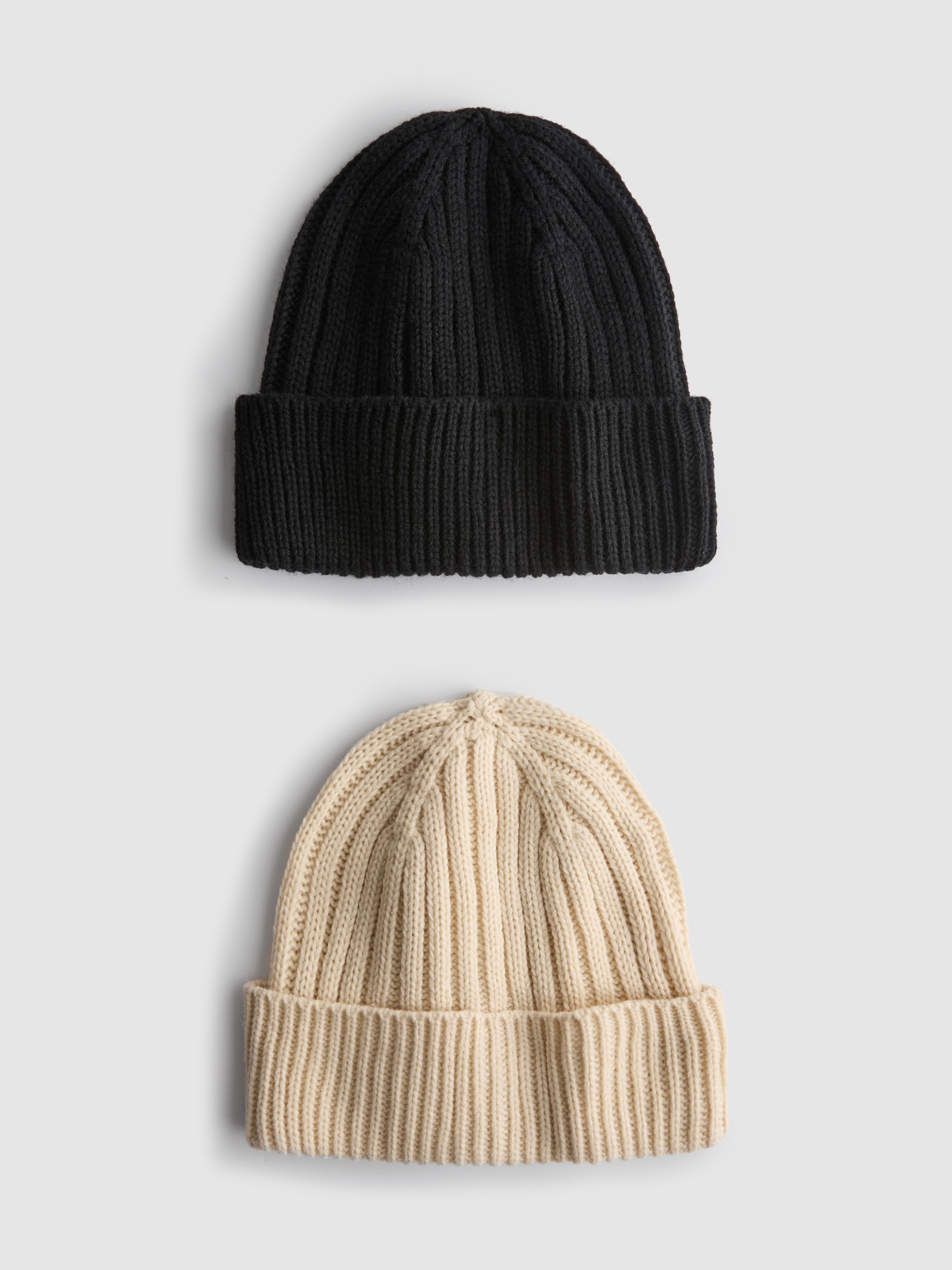2pk Ribbed Wool Beanie Hats