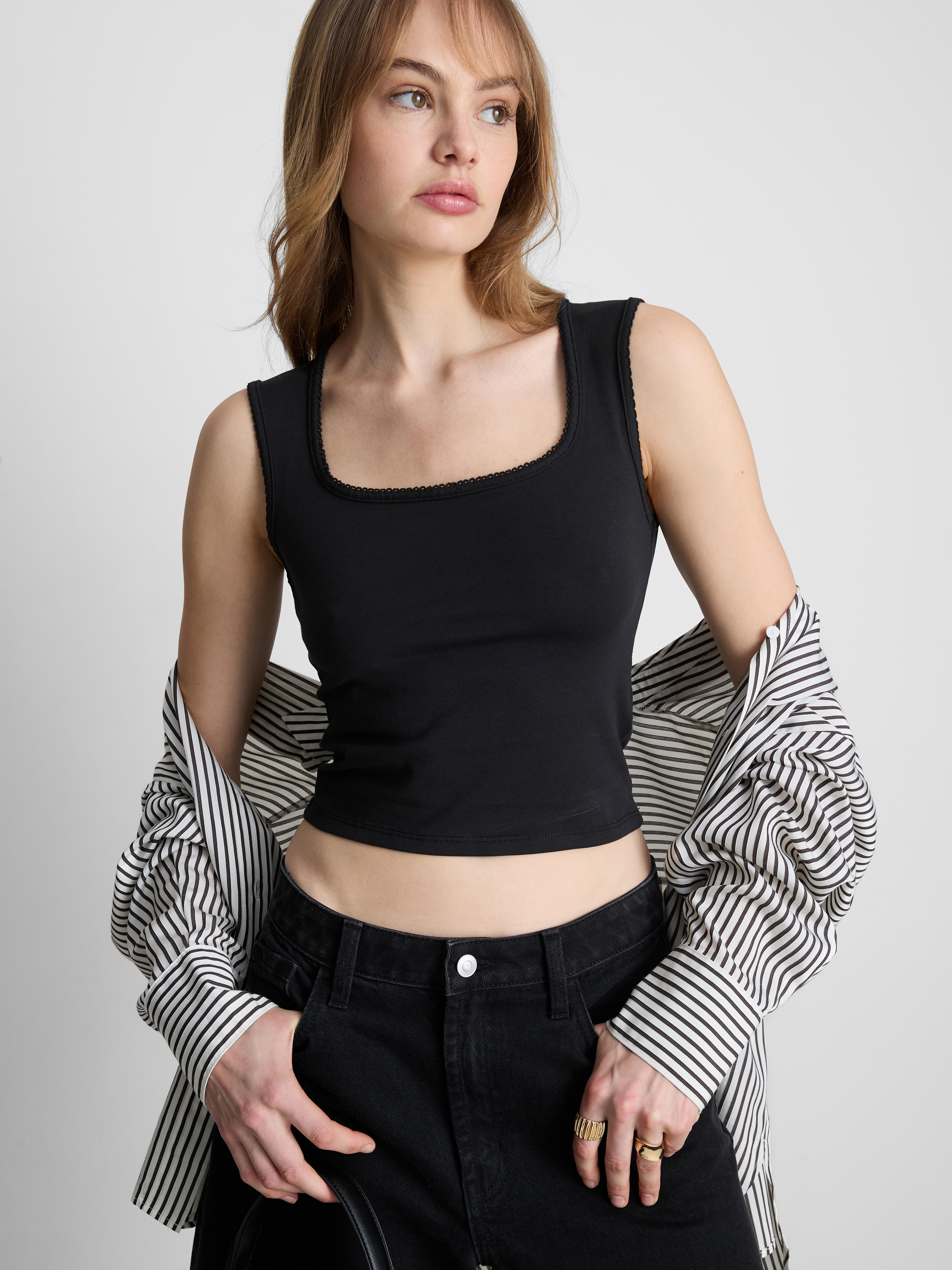Cotton-Rich Scallop-Trim TankTop