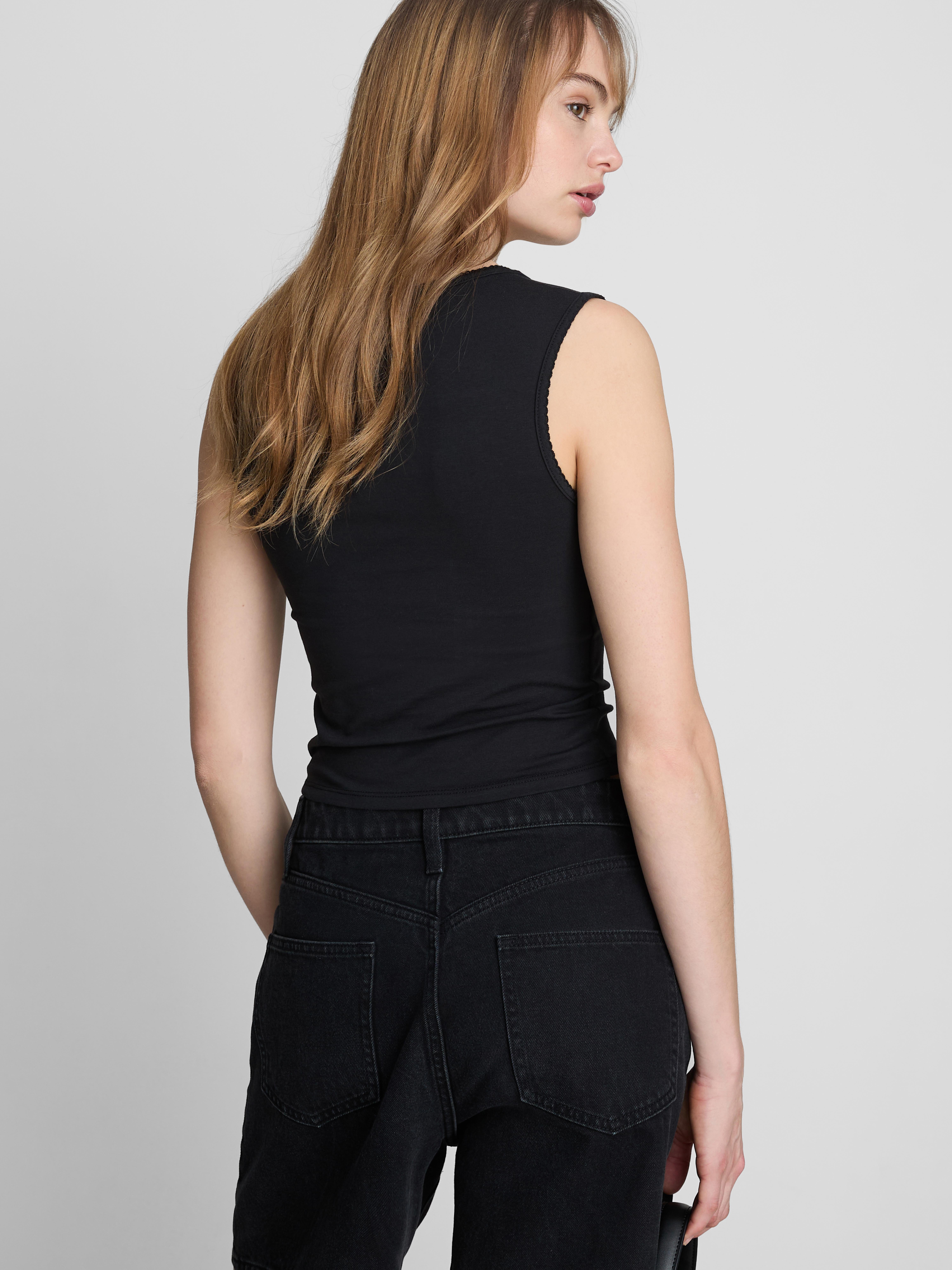 Cotton-Rich Scallop-Trim TankTop
