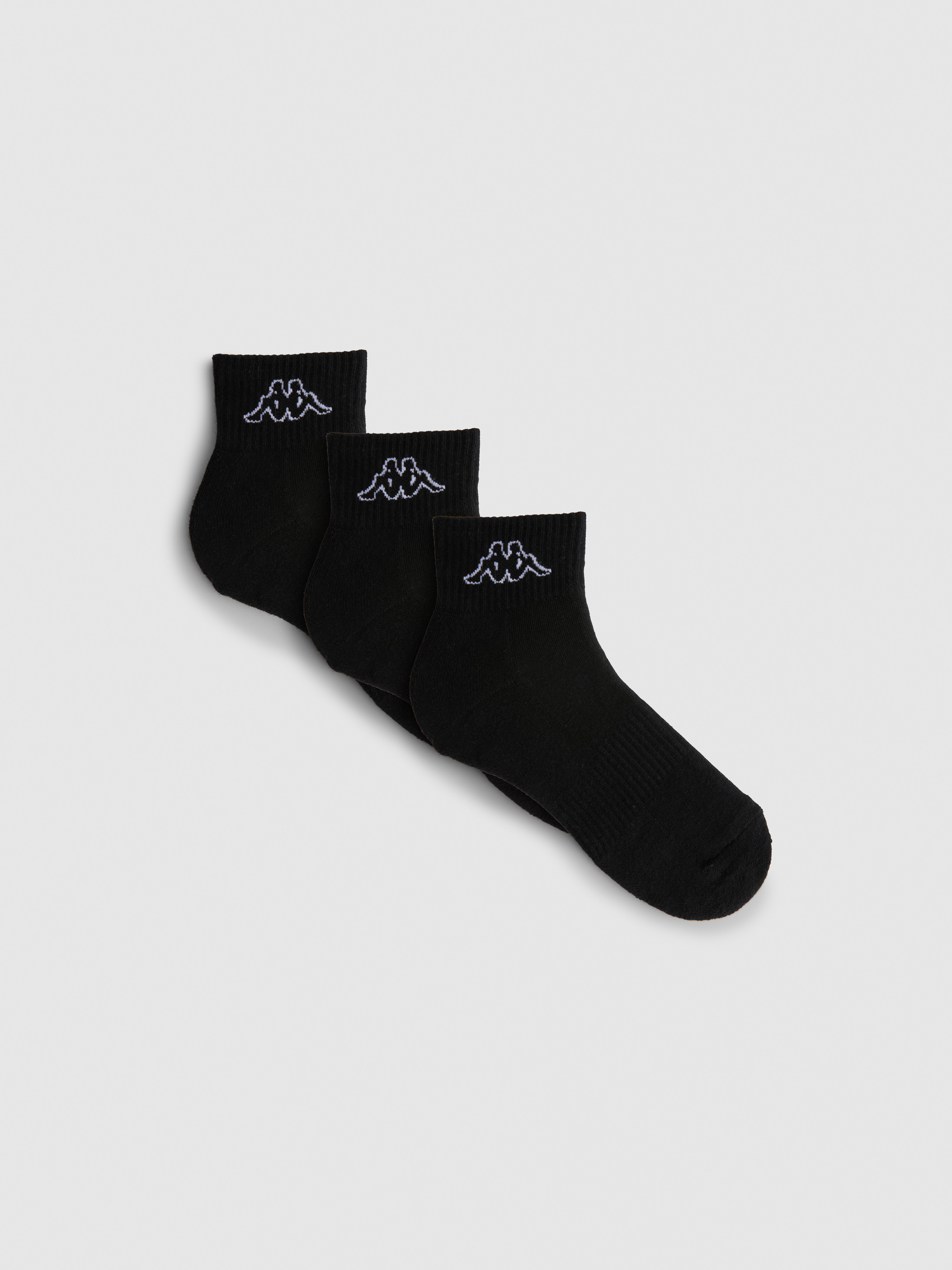 Men's Black 3-Pack Kappa x Primark Quarter Crew Socks