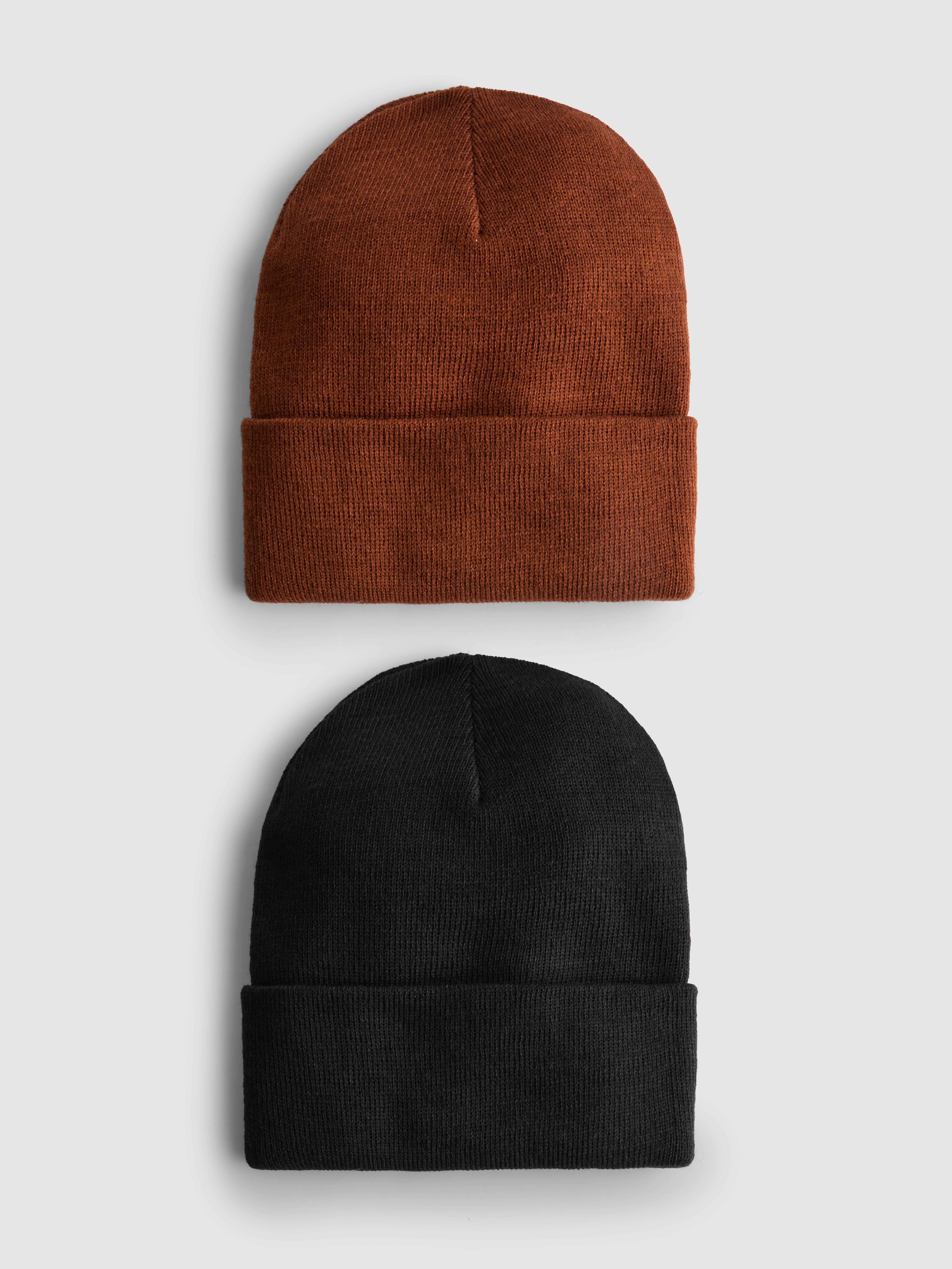 2pk Deep Cuff Beanie Hats Burnt Orange