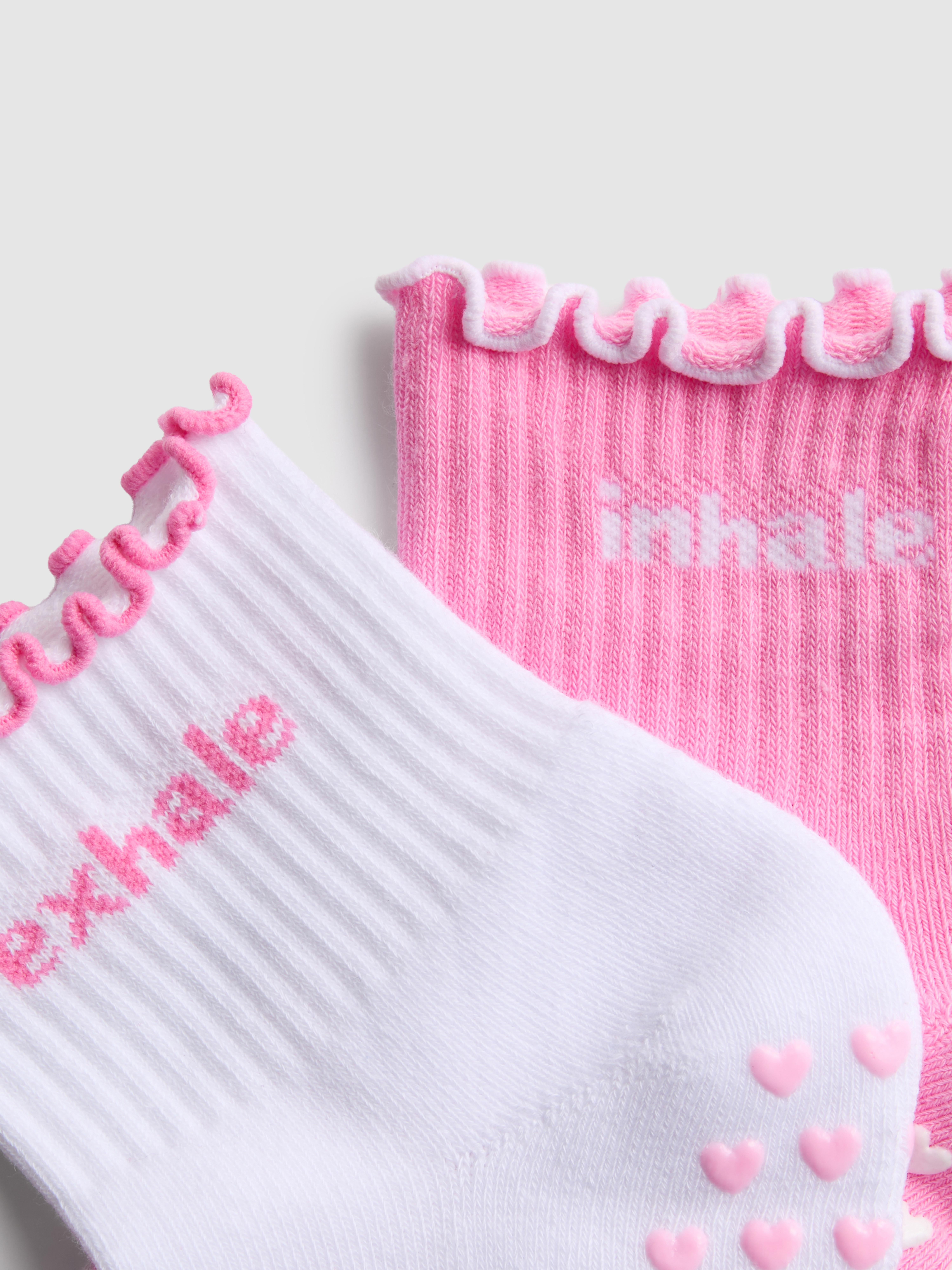 Women's Pink 2pk Lettuce Trim Yoga Socks