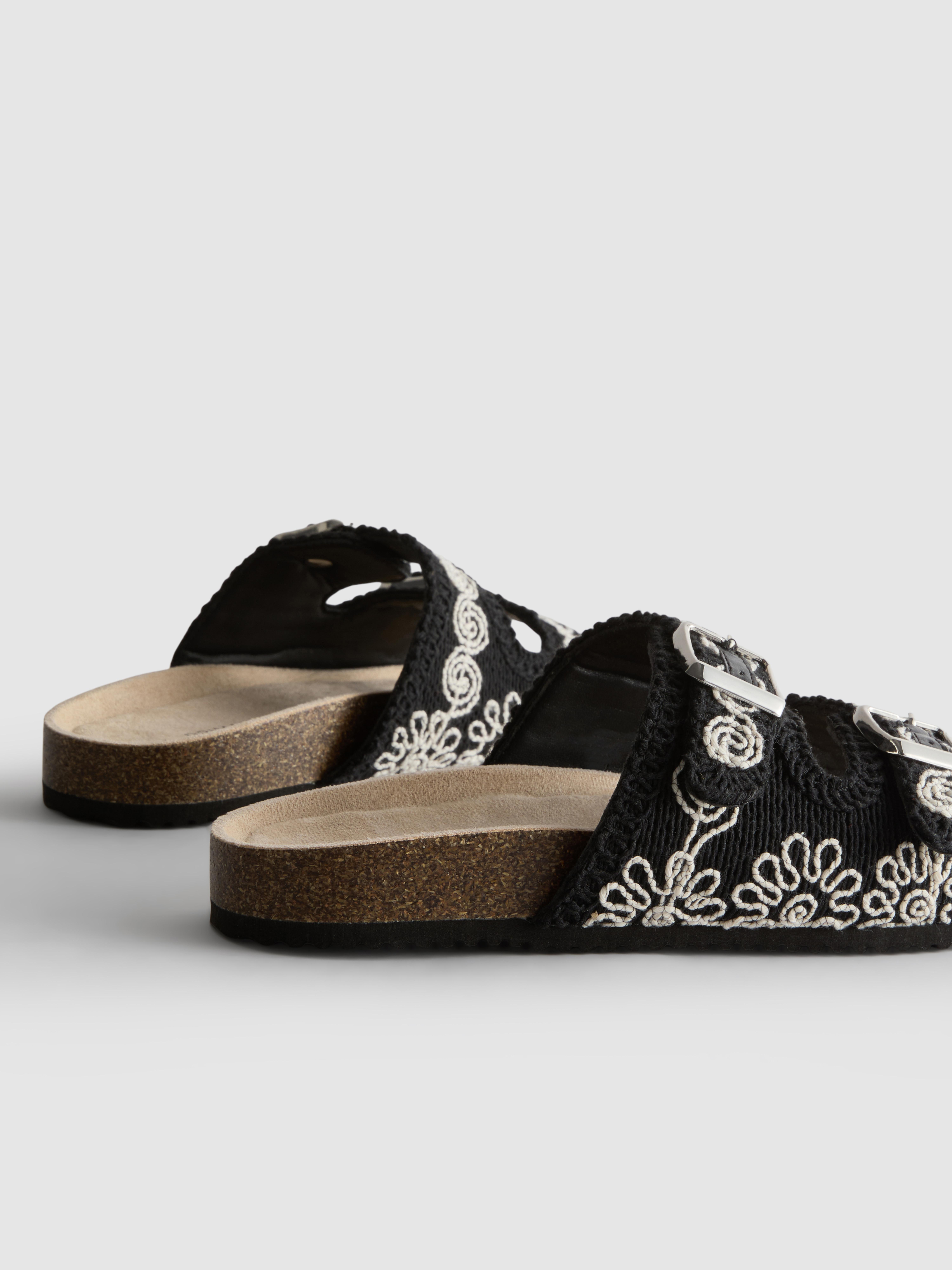 Embroidered Double-Strap Footbed Sandals