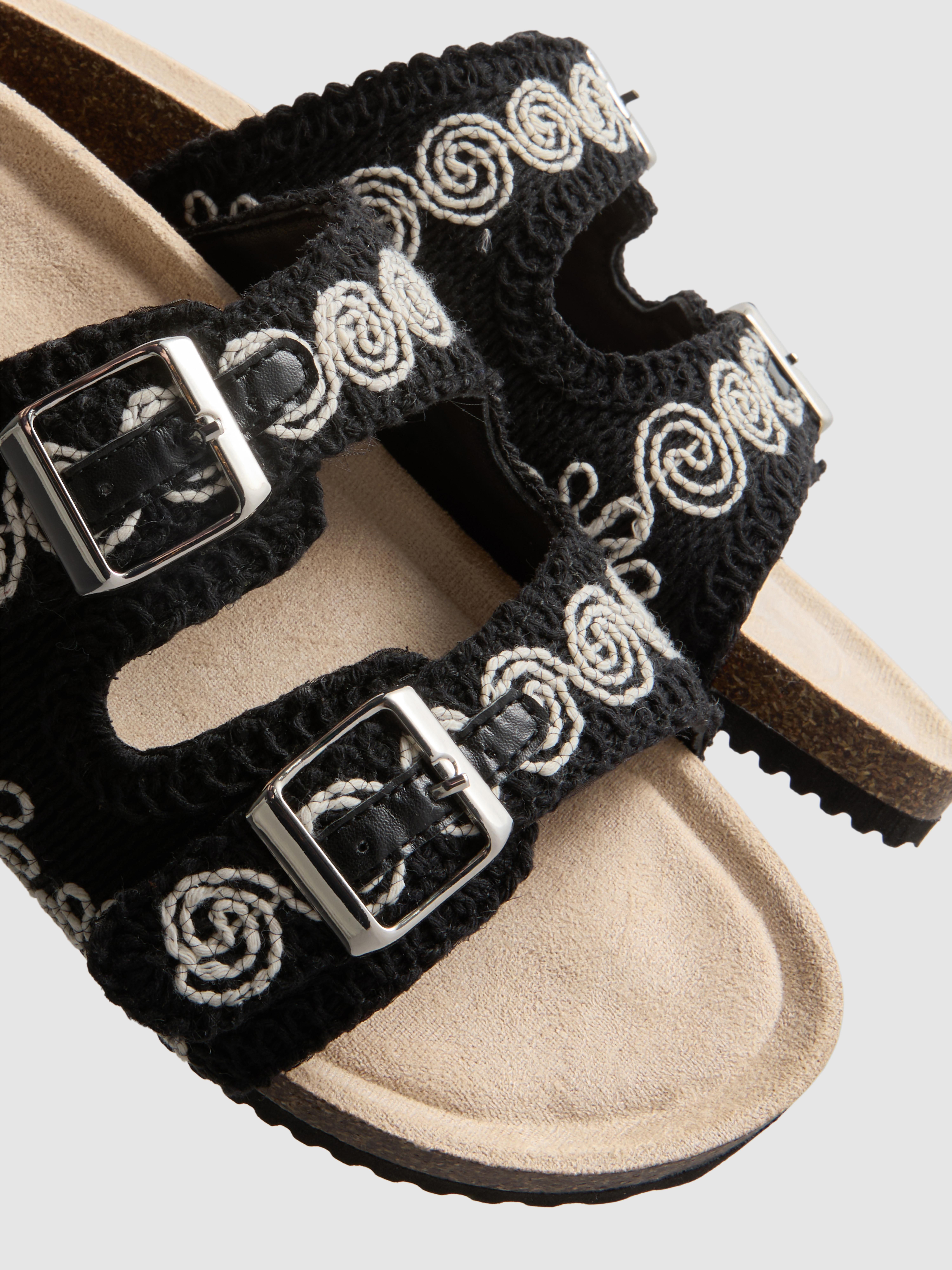 Embroidered Double-Strap Footbed Sandals