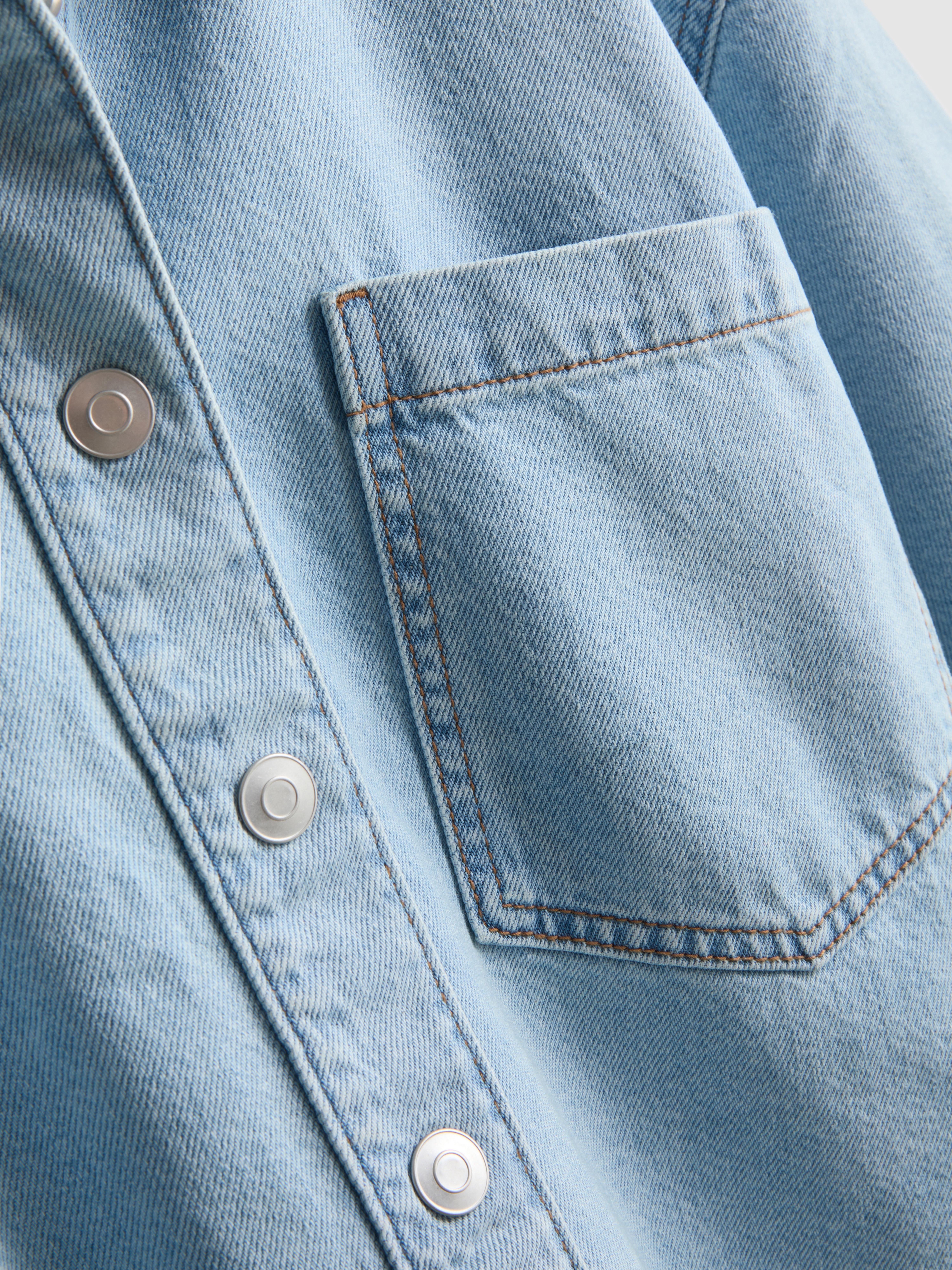 Cotton Denim Cropped Boxy Shirt