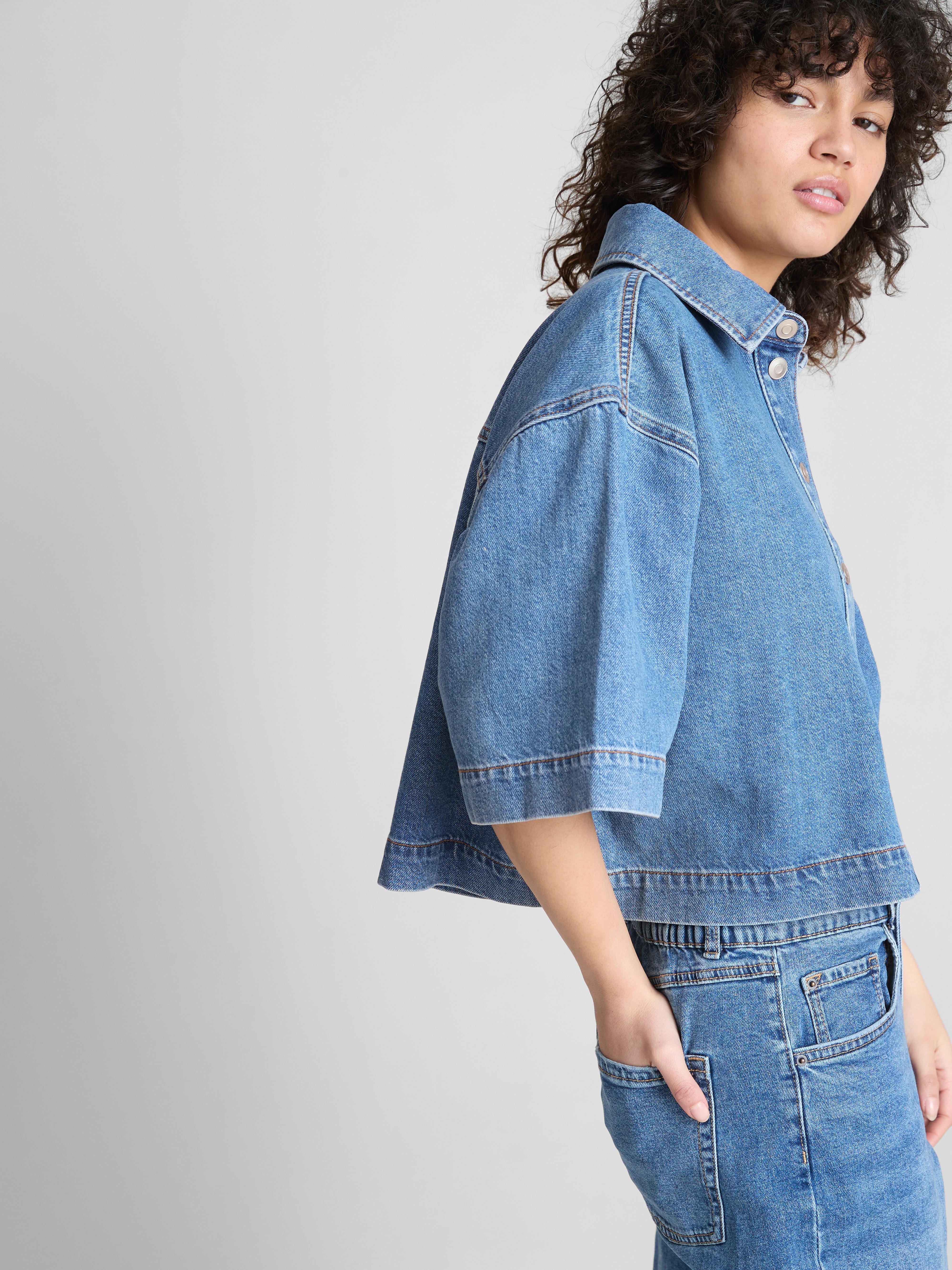 Camisa curta corte largo ganga algodão