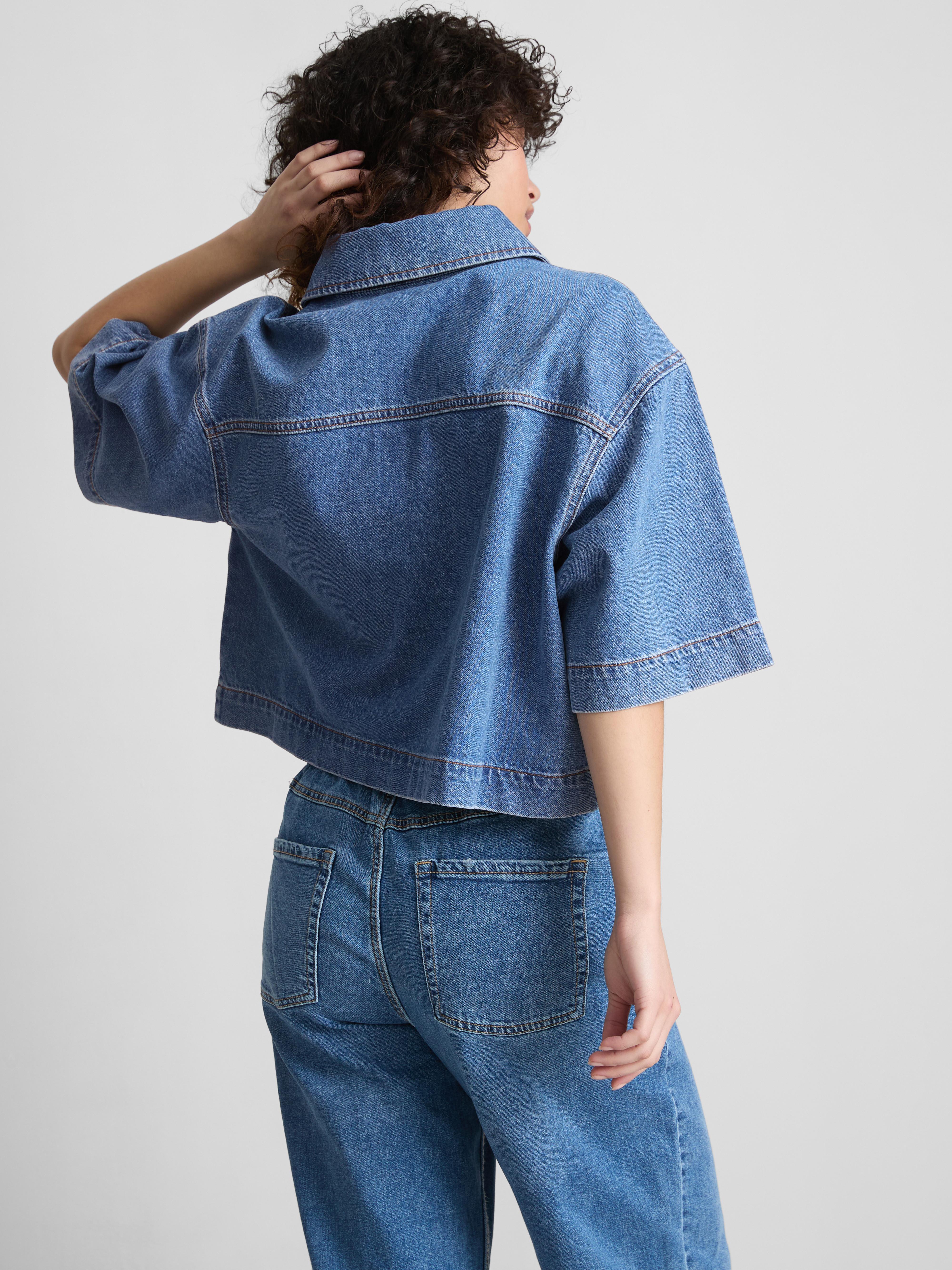 Camisa curta corte largo ganga algodão