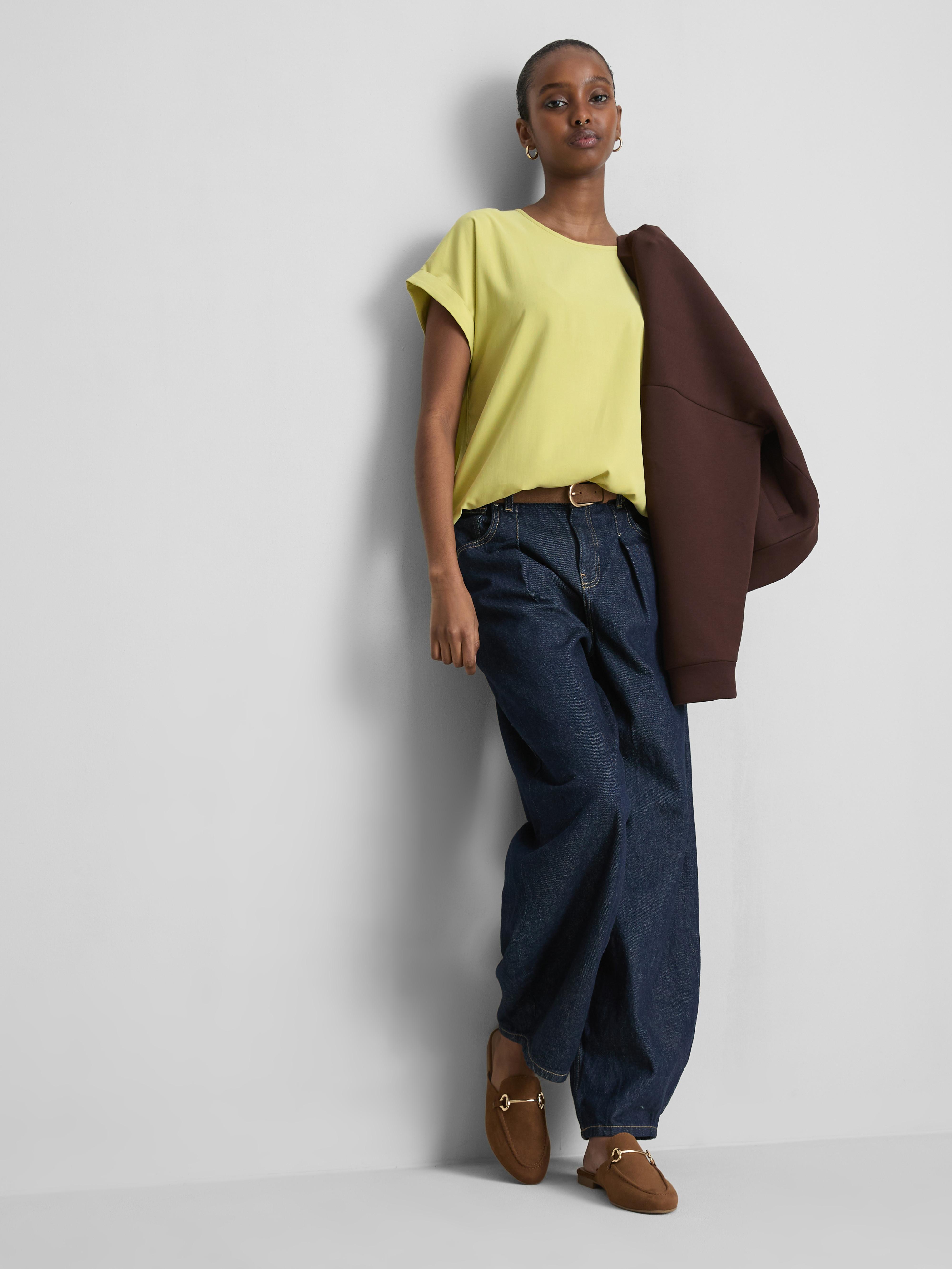 T-shirt manga dobrada gola redonda Verde